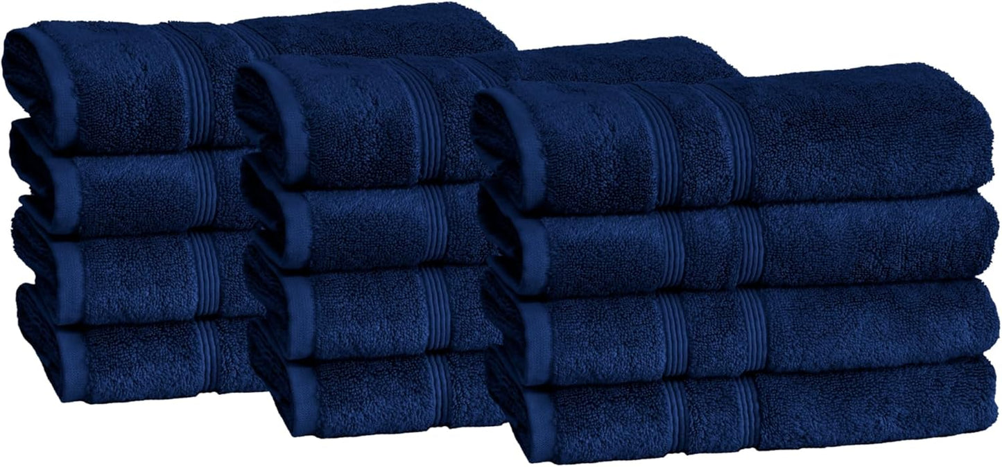 Mosobam Luxury Turkish Set of 12 Hand Towels 16X30 Navy Blue 700 GSM Bamboo Viscose & Aegean Turkish Combed Cotton
