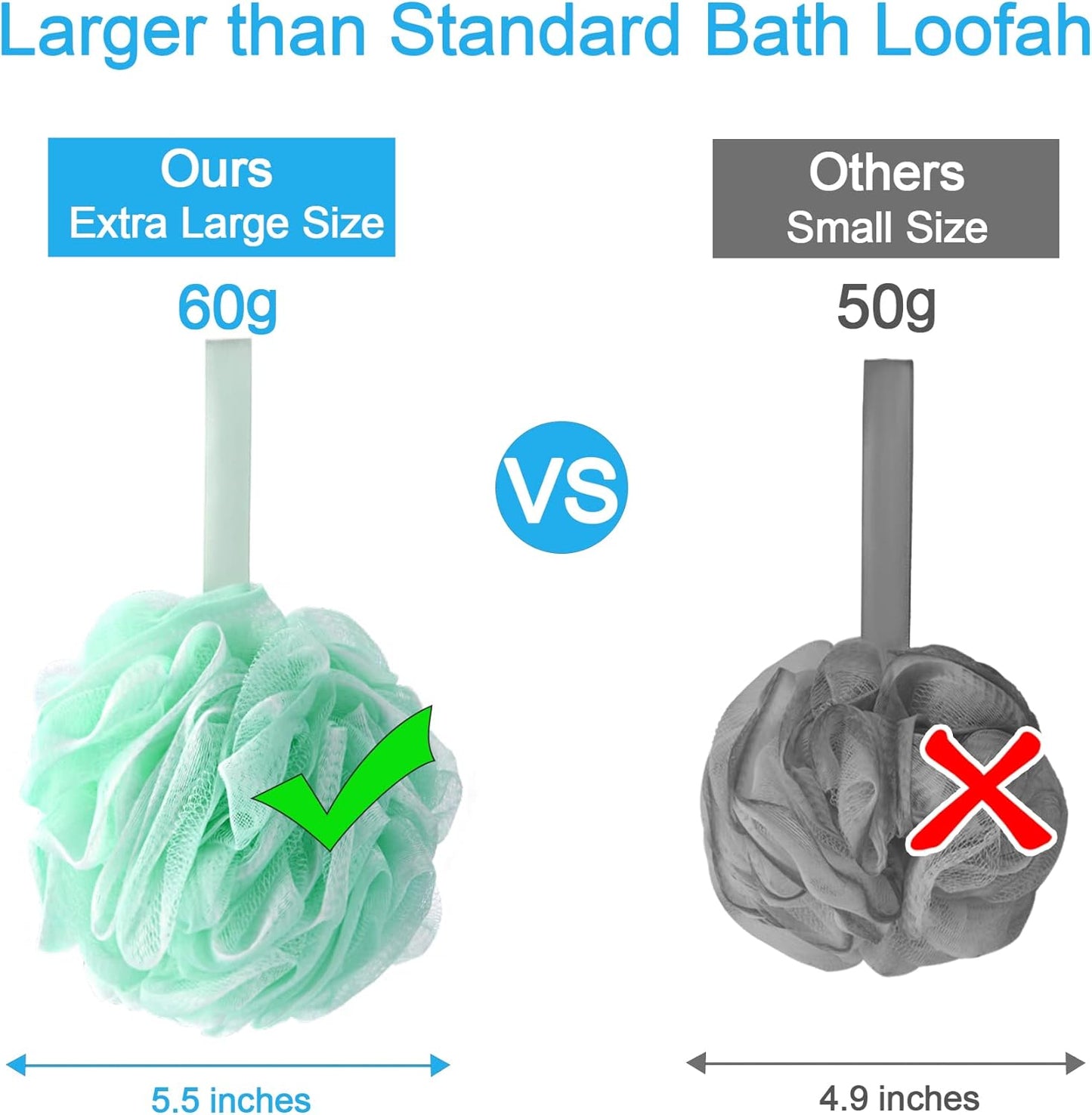 AmazerBath Loofah Sponge 60g/Piece, Exfoliating Bath Sponge Body Scrubber, Loofa Set of 4 - White Grey-Pink-Army Green-Green