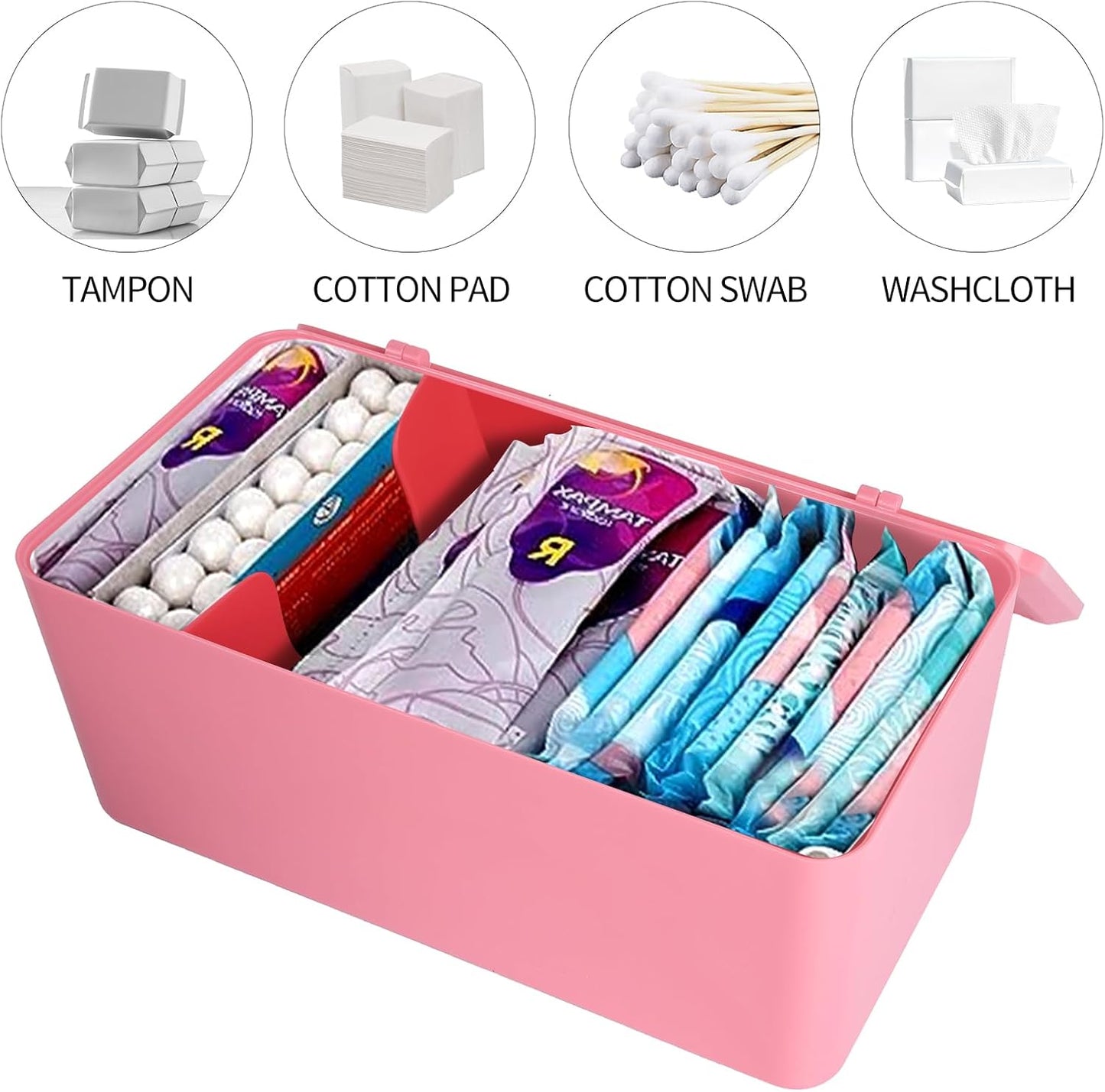 Pad and Tampon Organizer for Bathroom,Sanitary Napkin Holder, Pad and Tampon Organizer for Period, Sanitary Napkin Storage Container, Light Pink