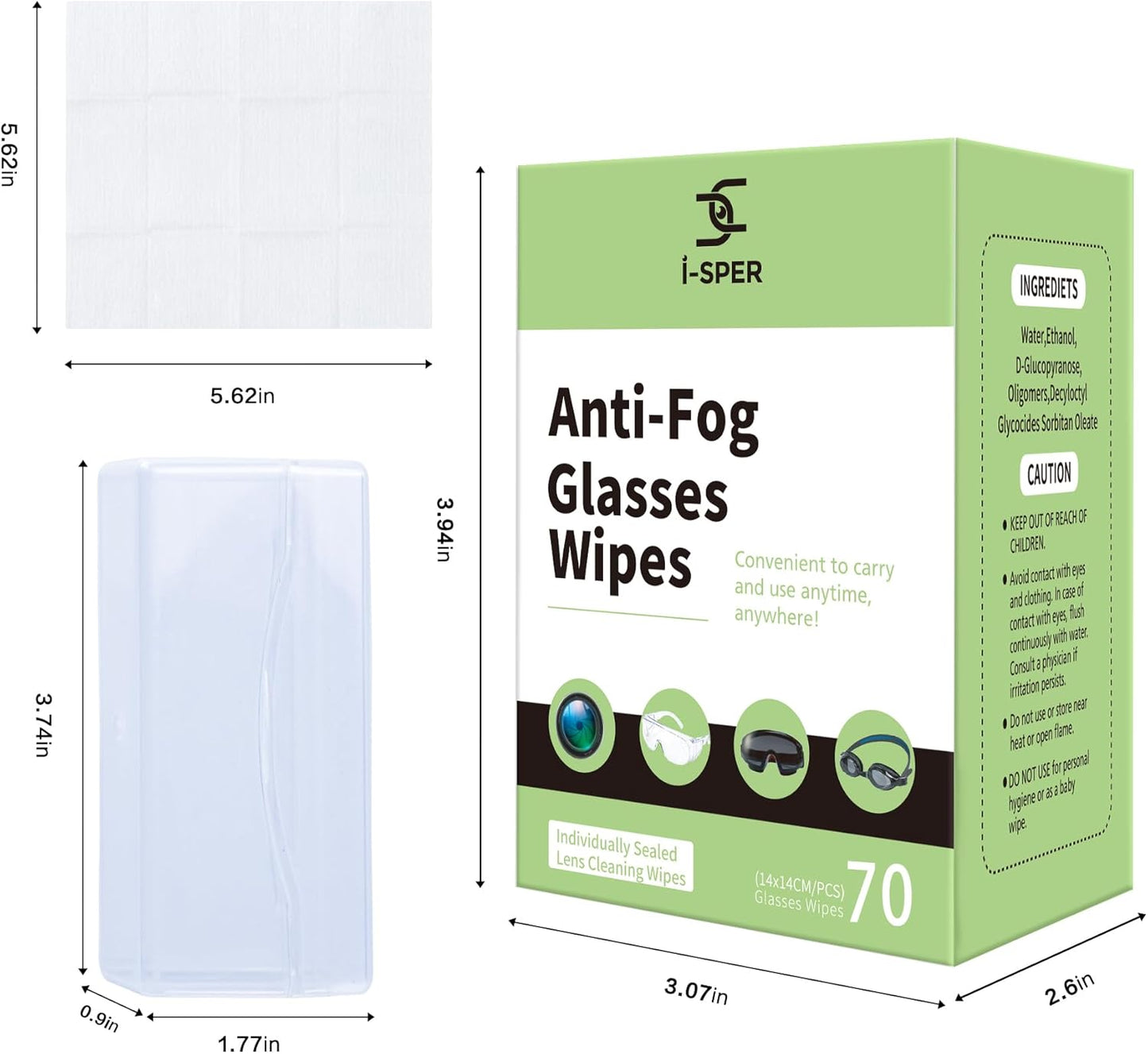 70 Count Anti Fog Lens Wipes for Eyeglasses, Pre-Moistened Individual Wrapped Glasses Wipes Lens Cleaner, with a Carrying Box, Defogging Screen Wipes for Eyeglasses, Sunglass, Goggles, Camera Lens