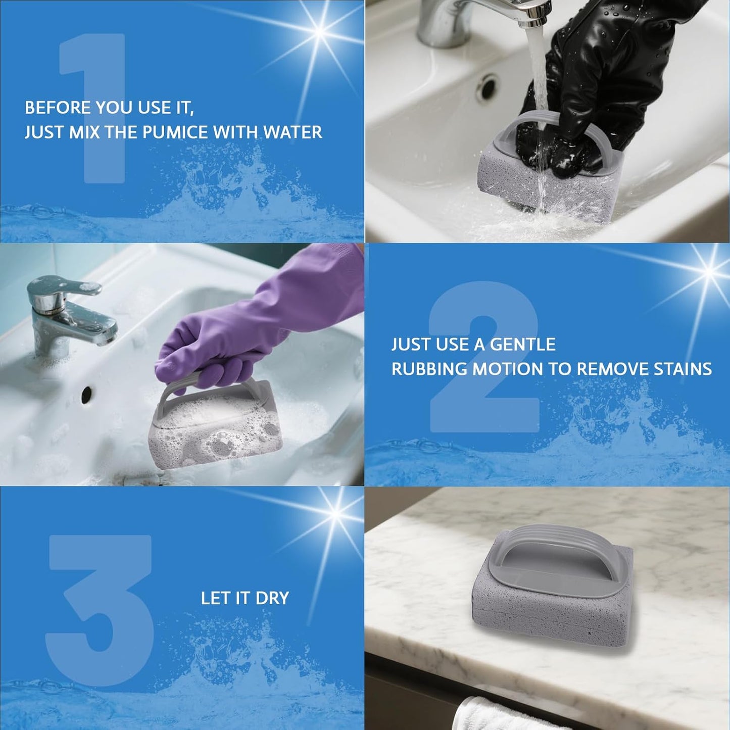 6Pcs Pumice Stone for Cleaning, Pumice Stone for Pool Tile Cleaning Pumice Stone Cleaner Brush with Handle, Pumice Cleaning Stones Scouring Stick Hard Water for Bathtubs Grills Swimming Pools