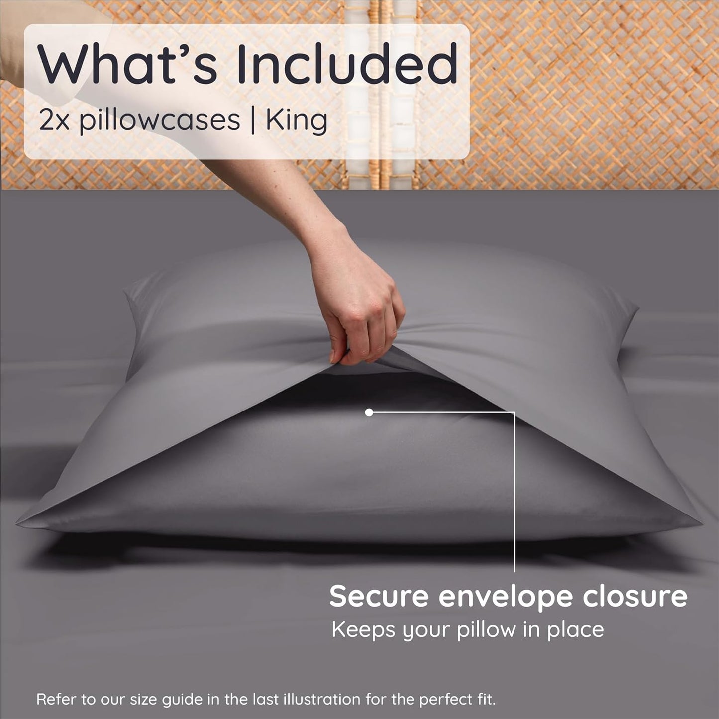 Bambaw 100% Viscose Derived from Bamboo Pillowcases King Size – Set of 2 Cooling Pillow Cases for Acne Prone Skin with Envelope Closure, Breathable & Super Soft Pillow Cases (Dark Gray)