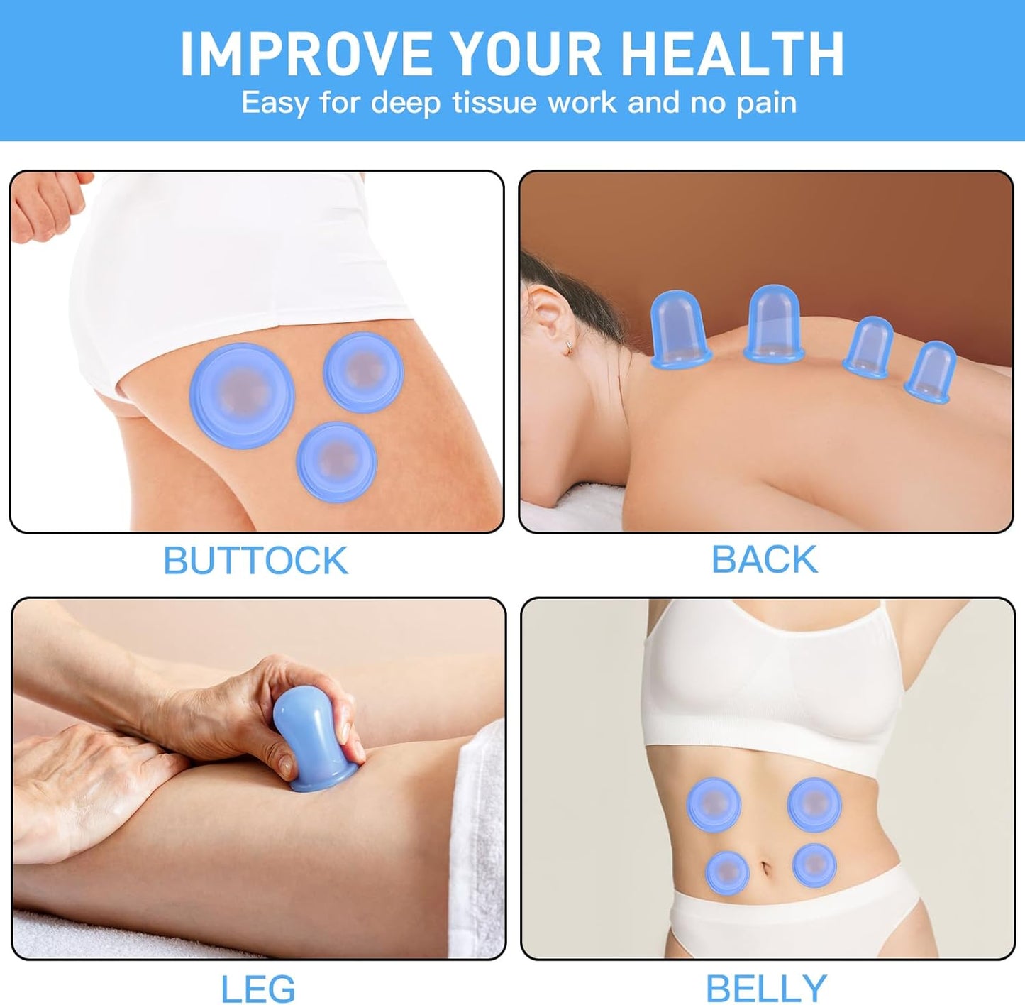 Silicone Cupping Therapy Set - Cupping Kit for Massage Therapy - Cellulite Remover Cupping Set - Anti Cellulite Cup Massager, Vacuum Suction Massage Cups for Cellulite Reduction