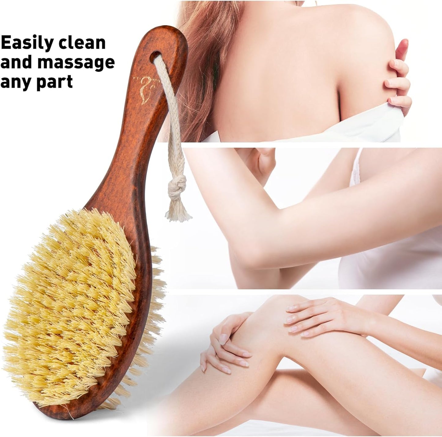 Short-Handle Dual-Sided Bath Massage Brush, Soft Boar & Firm Sisal Bristles, Portable (Red Oak)