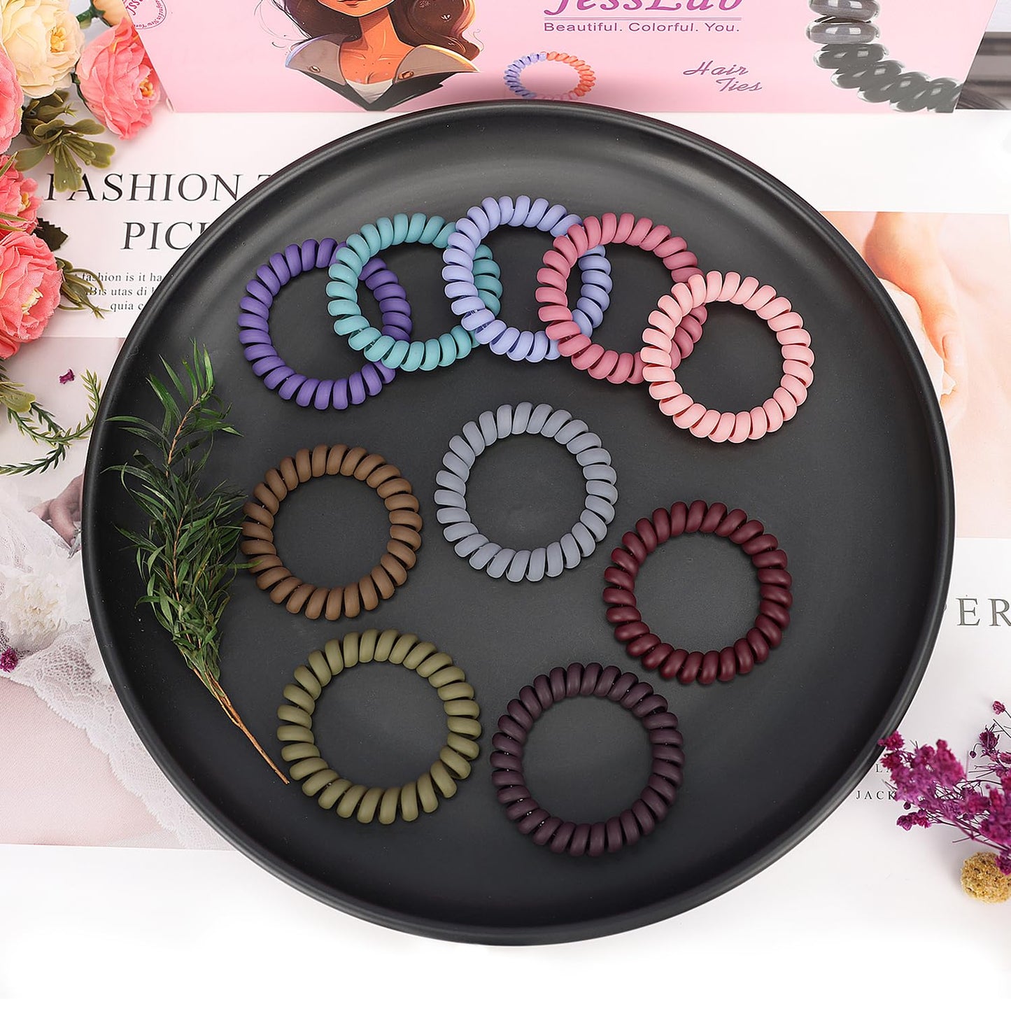 JessLab Spiral Hair Ties for Women, 10-Pack Traceless No-Damage Ponytail Holders, Coils Hair Bands for Girls, Assorted Colors