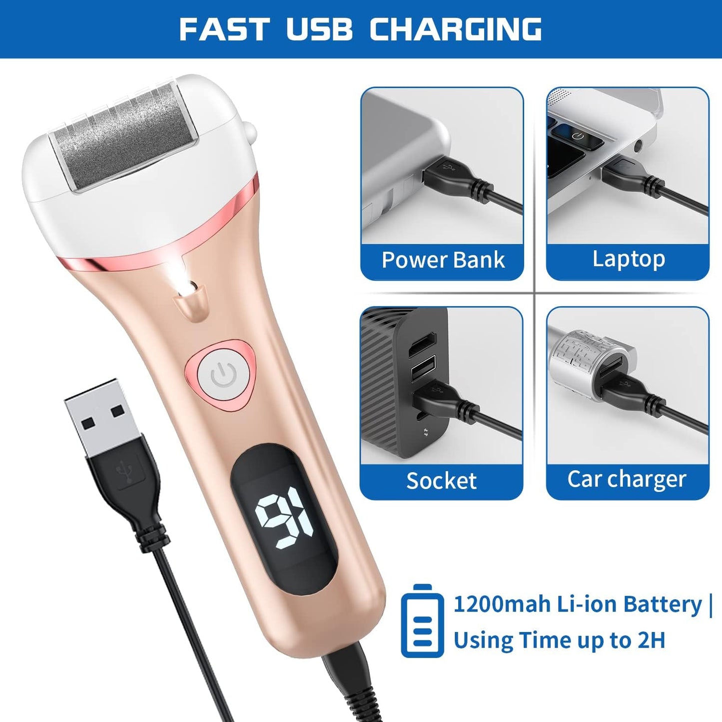 Electric Foot Callus Remover, Rechargeable Portable Electronic Foot File Pedicure Kits, Waterproof Foot Scrubber File, Professional Pedicure Tools, Foot Care for Dead Skin Ideal Gift, 3 Rollers