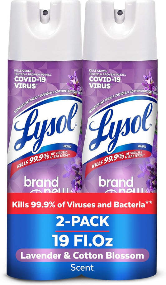 Lysol Disinfectant Spray, Sanitizing and Antibacterial Spray, For Disinfecting and Deodorizing, Lavender & Cotton Blossom Scent, 19 Oz (Pack of 2)