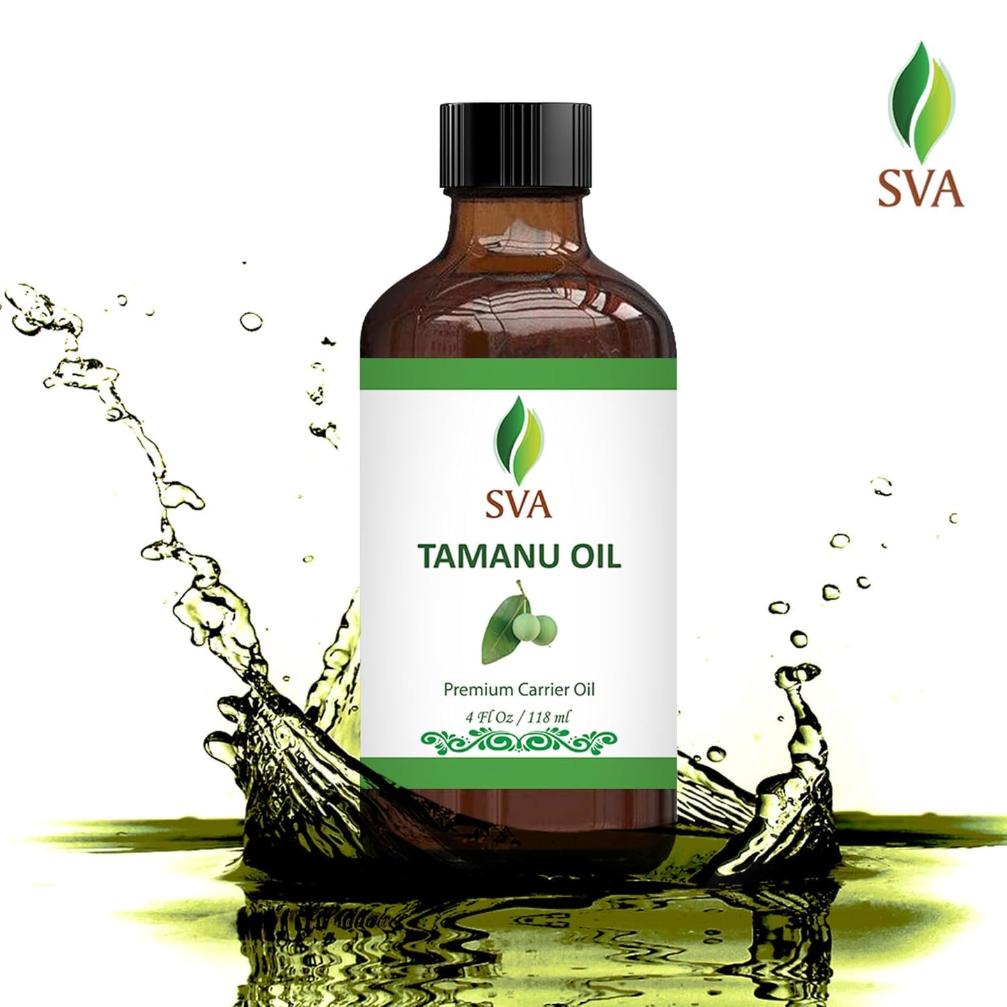 SVA Tamanu Oil - 4 Fl Oz – 100% Natural Cold Pressed Tamanu Oil - for Face, Skin Care, Hair Care, Scalp Massage & Body Massage – Carrier Oil with Dropper
