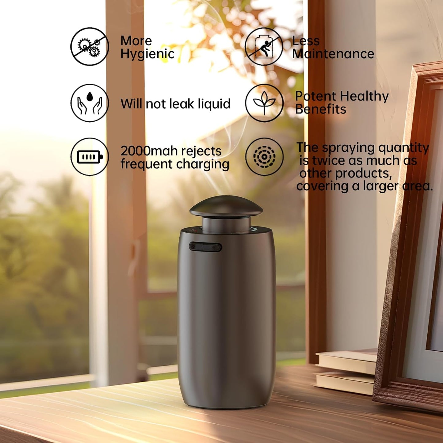 waterless Diffuser for Essential Oil Battery Operated Nebulizer, Night Light, 4 Mist Levels,Timer and Auto on Off Function for car,Home,Room,Office,Covers 100 Sq.Ft, Aluminum Alloy Material