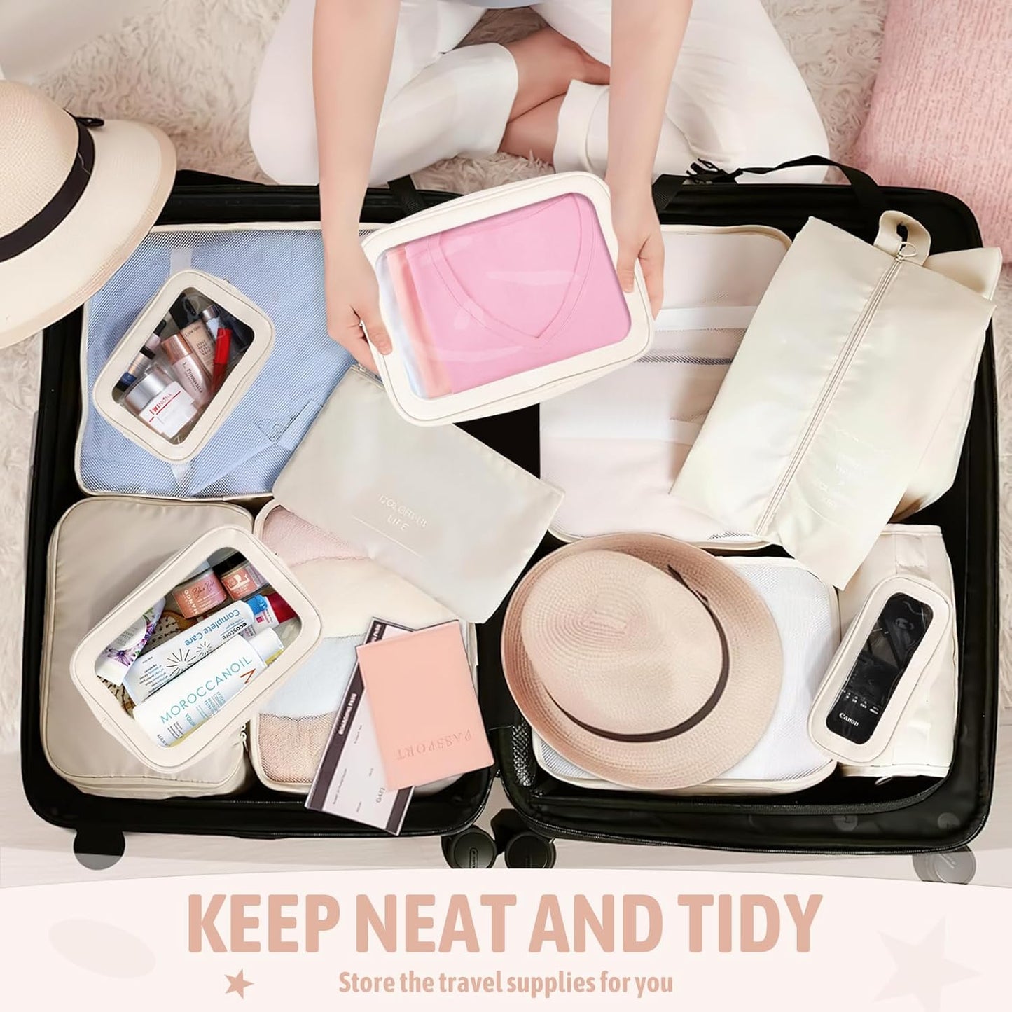 5PCS Diaper Bag Organizer Pouch Set, TSA Approved Toiletry Bag,Clear Waterproof TPU Makeup Bag Set Travel Organizer Bags for Women and Kids