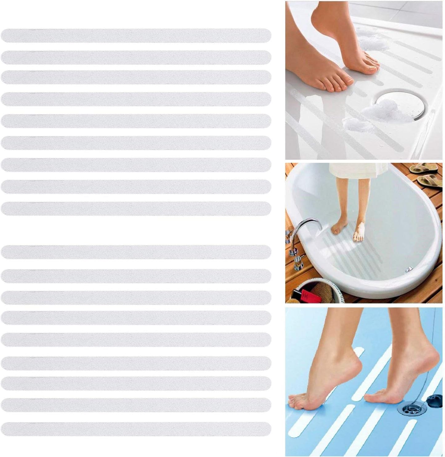 Non Slip Bath Stickers 18pcs, Safety Shower Treads Strips, Bathtub Anti-Slip Stickers, Anti Skid Tape for Shower,Tub, Steps 15Inch by 0.8Inch,Clear