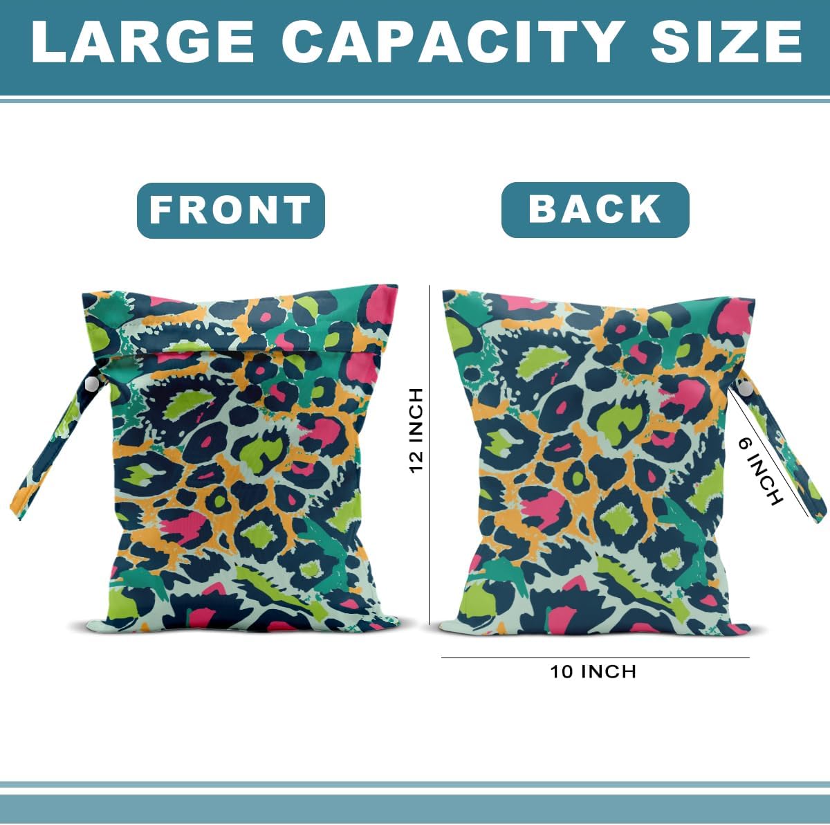 2Pcs Leopard Wet Bag 12x10 Inch, Colorful Leopard Print Waterproof Travel Laundry Bags, Washable Reusable Wet Dry Bag for Swimsuit Beach Diapers Dirty Yoga Gym Clothes, Travel Gifts for Women Friend