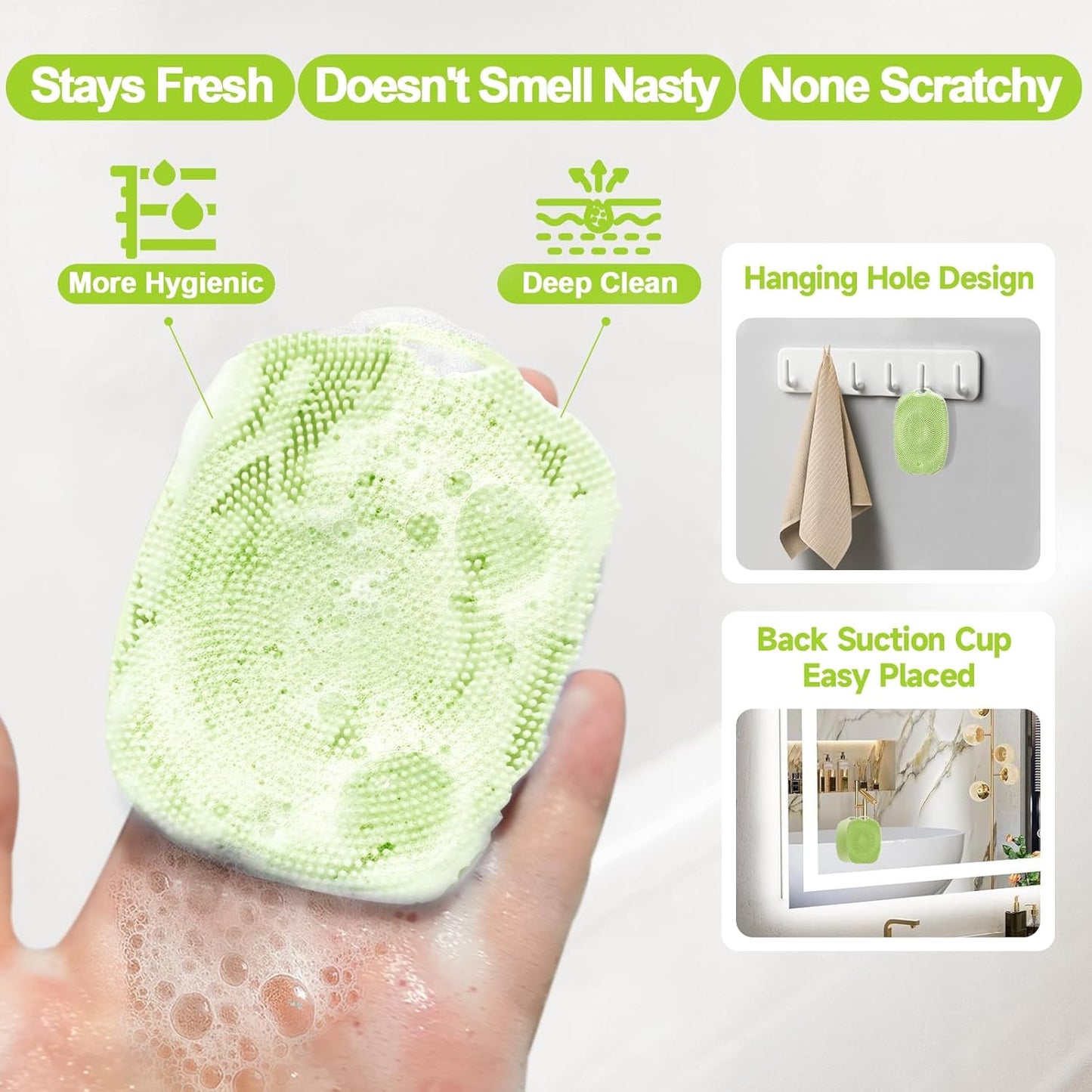 2 PCS Face Scrubber, Soft Silicone Face Exfoliator with Suction Cup for Man and Women Deep Skin Clean, Gentle Facial Cleaning Brush Suitable for All Sensitive Skin (Green)