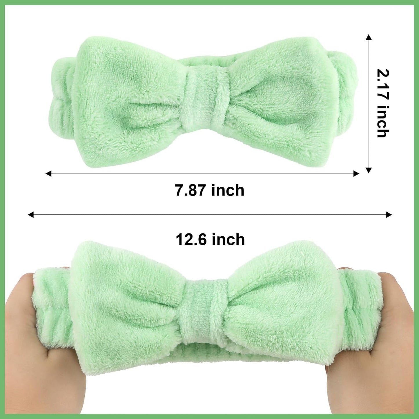 Ondder Green Spa Terry Cloth Skincare Headbands for Women - 8 Pcs Makeup Bow Hair Bands for Face Washing and Skin Care