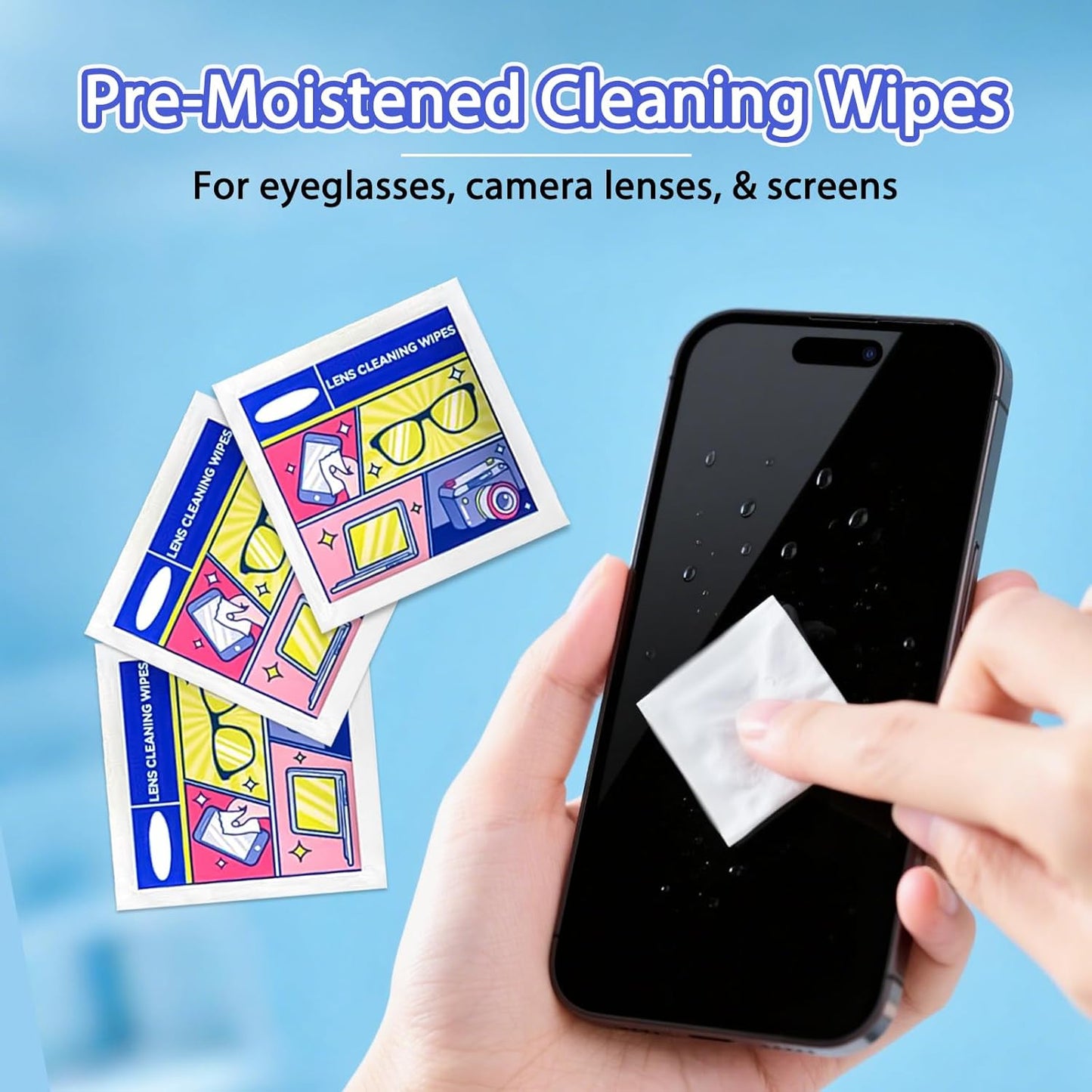 Eye Glasses Cleaner Wipes,Lens Wipes for Glasses/Sunglasses/Eyeglasses,Cleaning Wipes,Lens Wipes Individually Wrapped,Safe for All Lens Surfaces(300PCS)