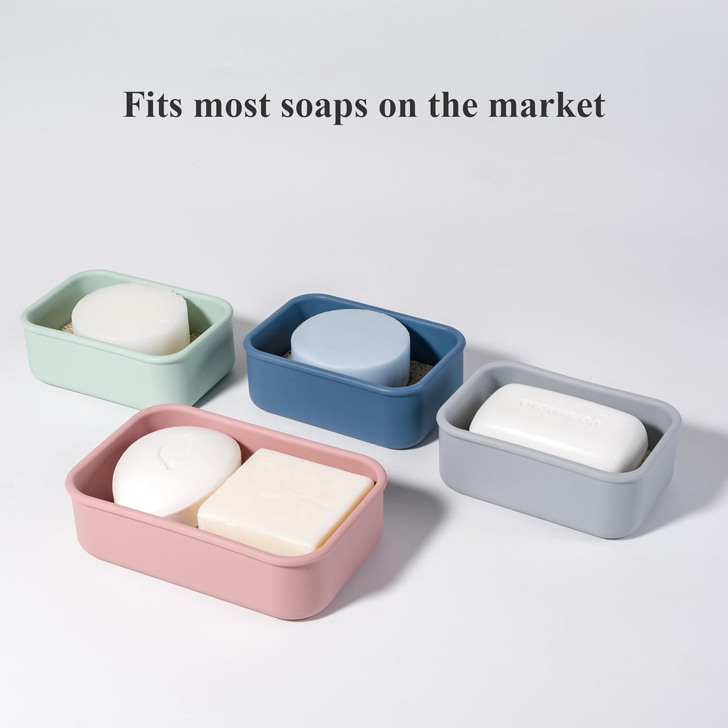 MtBoi 2PC Portable Leakproof Travel Soap Case, Silicone Travel Soap Case, Compact Soap Holder with Drainage Layer, Travel Soap Holder for Camping, Gym, Outdoor White&DarkBlue