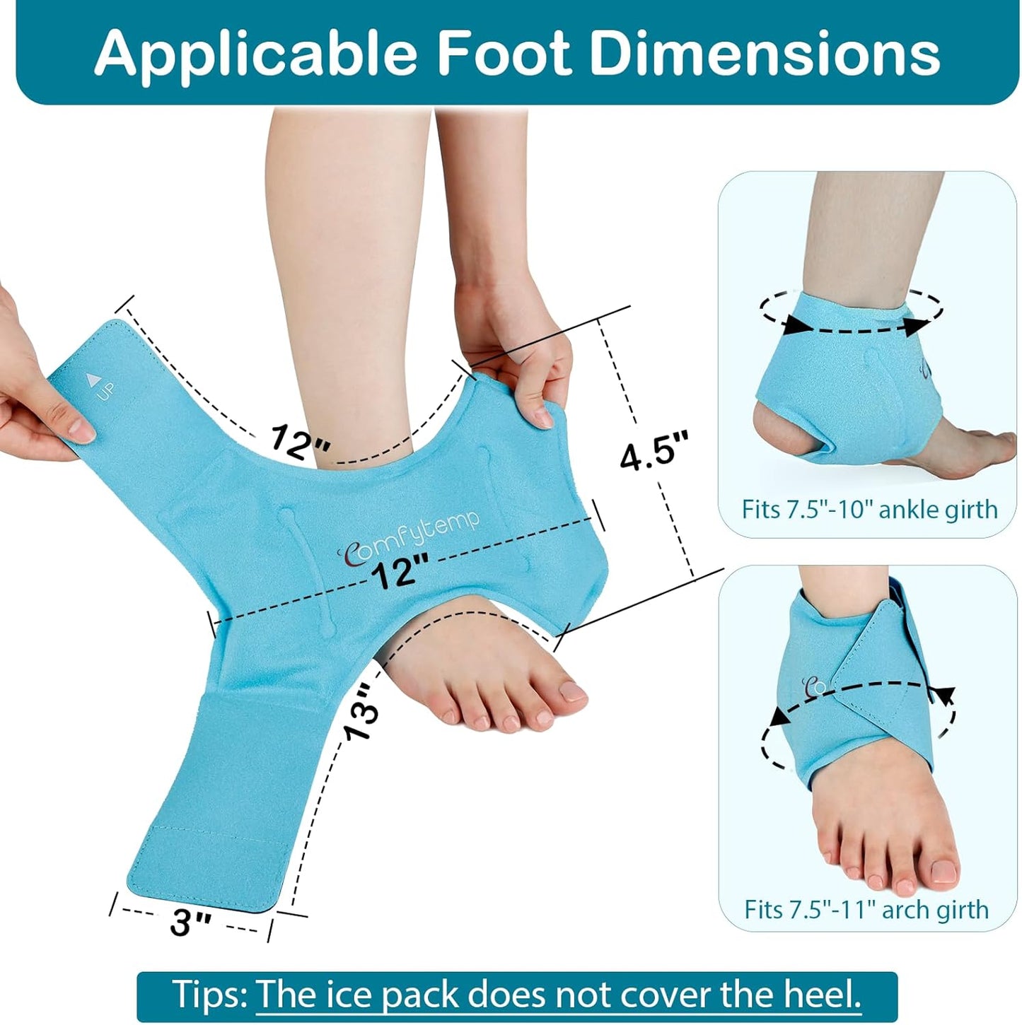 Comfytemp Ankle Ice Pack Wrap for Swelling, Plantar Fasciitis, FSA Eligible, Foot Pain Relief, Reusable Gel Cold Compress Ankle Brace for Injury, Achilles Tendonitis, Gifts for Men Women Elderly, 1Pcs