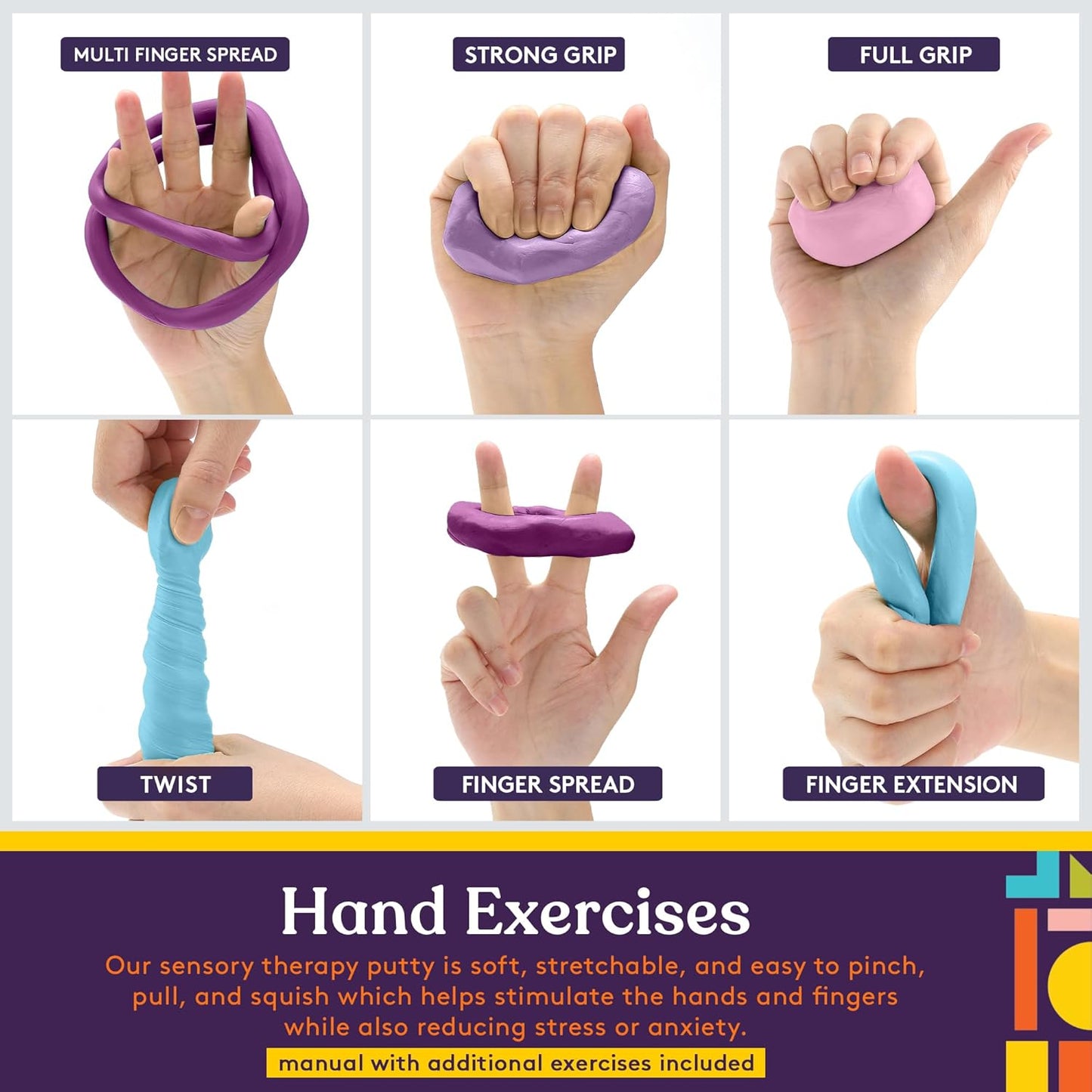 Special Supplies Therapy Putty for Teens and Adults - Resistive Hand Exercise Stress Relief Therapy Putty Kit, Set of 4 Strengths, Three Ounces of Each Putty (Unicorn Colors)