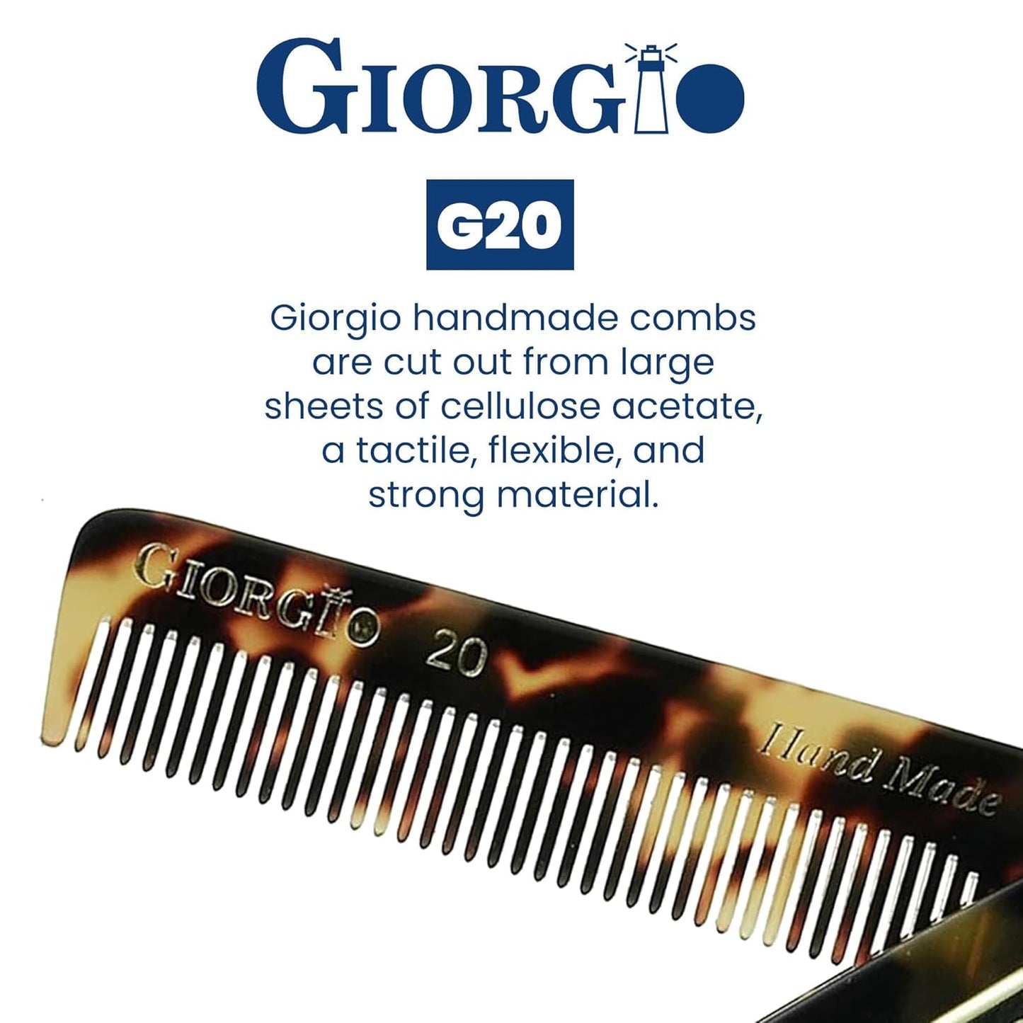 Giorgio G20 Folding Mustache and Beard Comb 6.5 Inch - Fine Tooth Travel Comb for Everyday Styling and Hair Care - Handcrafted Sawcut and Hand Polished