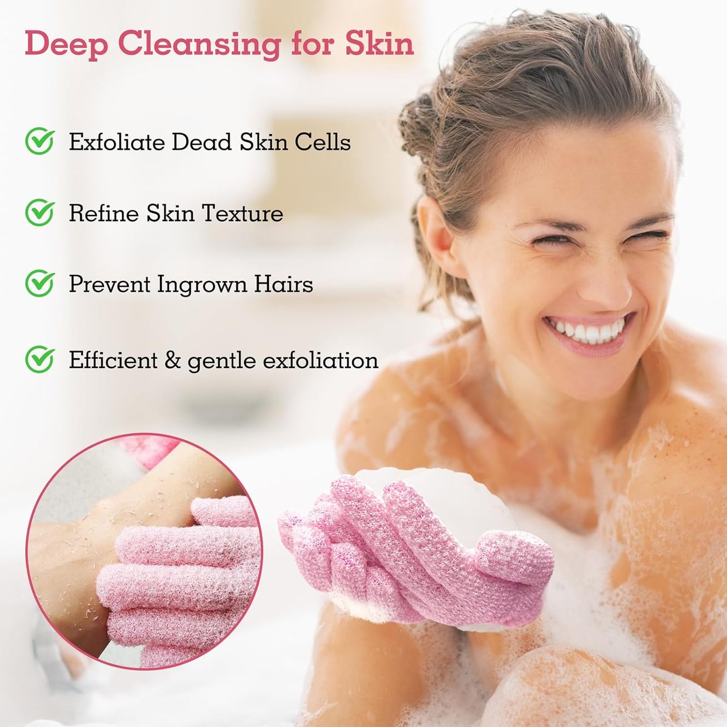 Evridwear Exfoliating Gloves for Shower, 100% Nylon Thick Soft Medium Heavy Bathing Gloves Dead Skin Remover Body Scrubber Smooth Skin with Hang Loop, 3 Pairs
