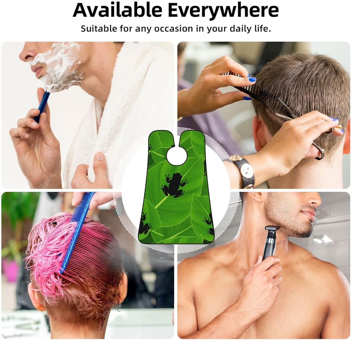 Strong Suction Cup Beard Grooming Bib, Non-Stick Hair Catcher, Waterproof, for Shaving, Green Leaf Frog