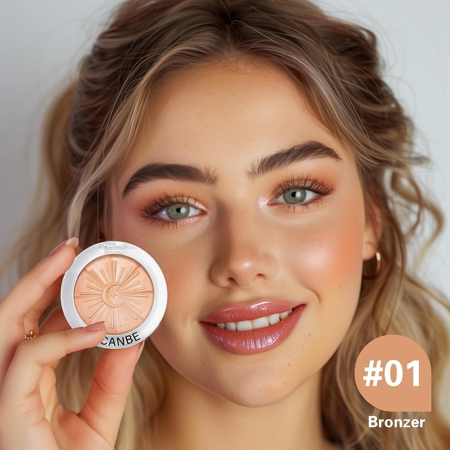 UCANBE Glow Bronzer, Long-Lasting Baked Shimmer Bronzing Powder - 01 Bronzer, Lightweight & Buildable Warm Satin Finish, Luminous Contour for Face, Cheeks and Body