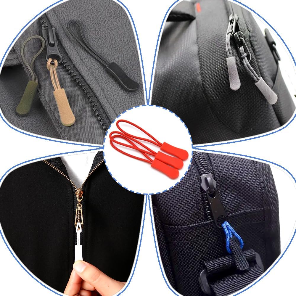 Ruidee 50 Pieces Zipper Pulls Zipper Tabs Zipper Pull Cord Extender Replacement Zipper Pulls for Backpacks, Jackets, Luggage, Purses, Handbags(Red)