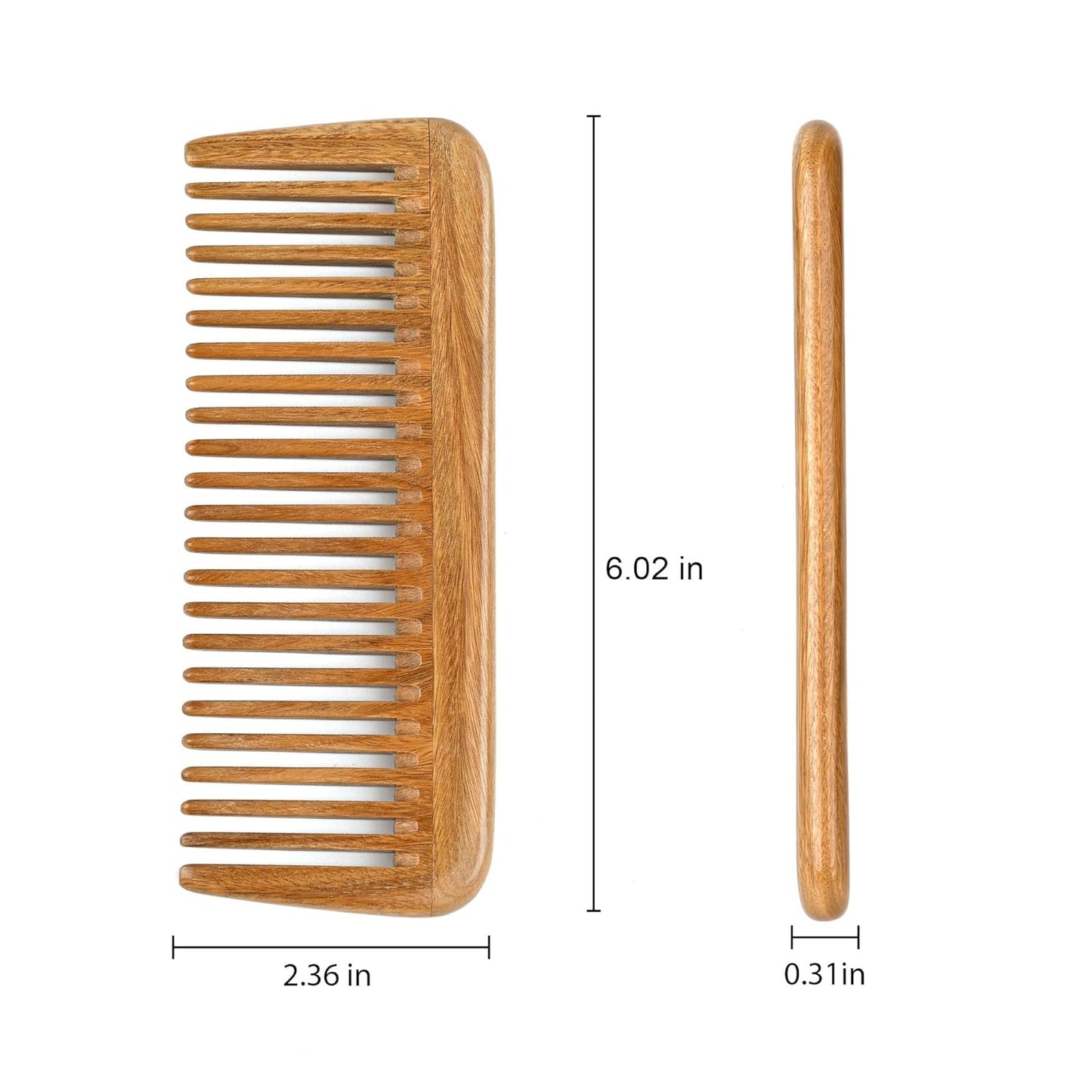 Onedor Handmade 100% Natural Green Sandalwood Hair Combs - Anti-Static Sandalwood Scent Natural Hair Detangler Wooden Comb (Wide Tooth Pocket Comb)