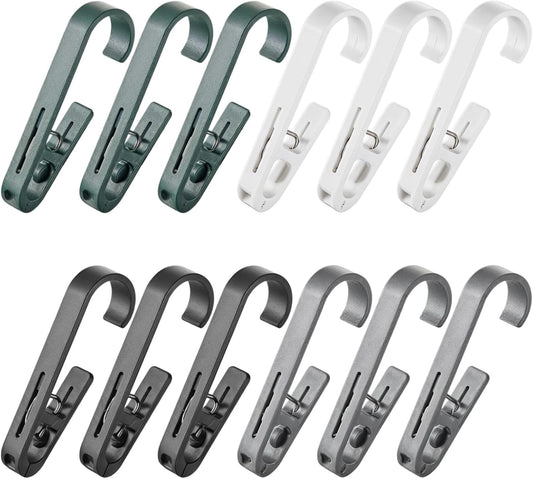 Large Clothes Pins Towel Clips 12 Pcs, Large Shower Curtain Hooks, Plastic Hanging Clips for Bathroom Shower Curtain Laundry