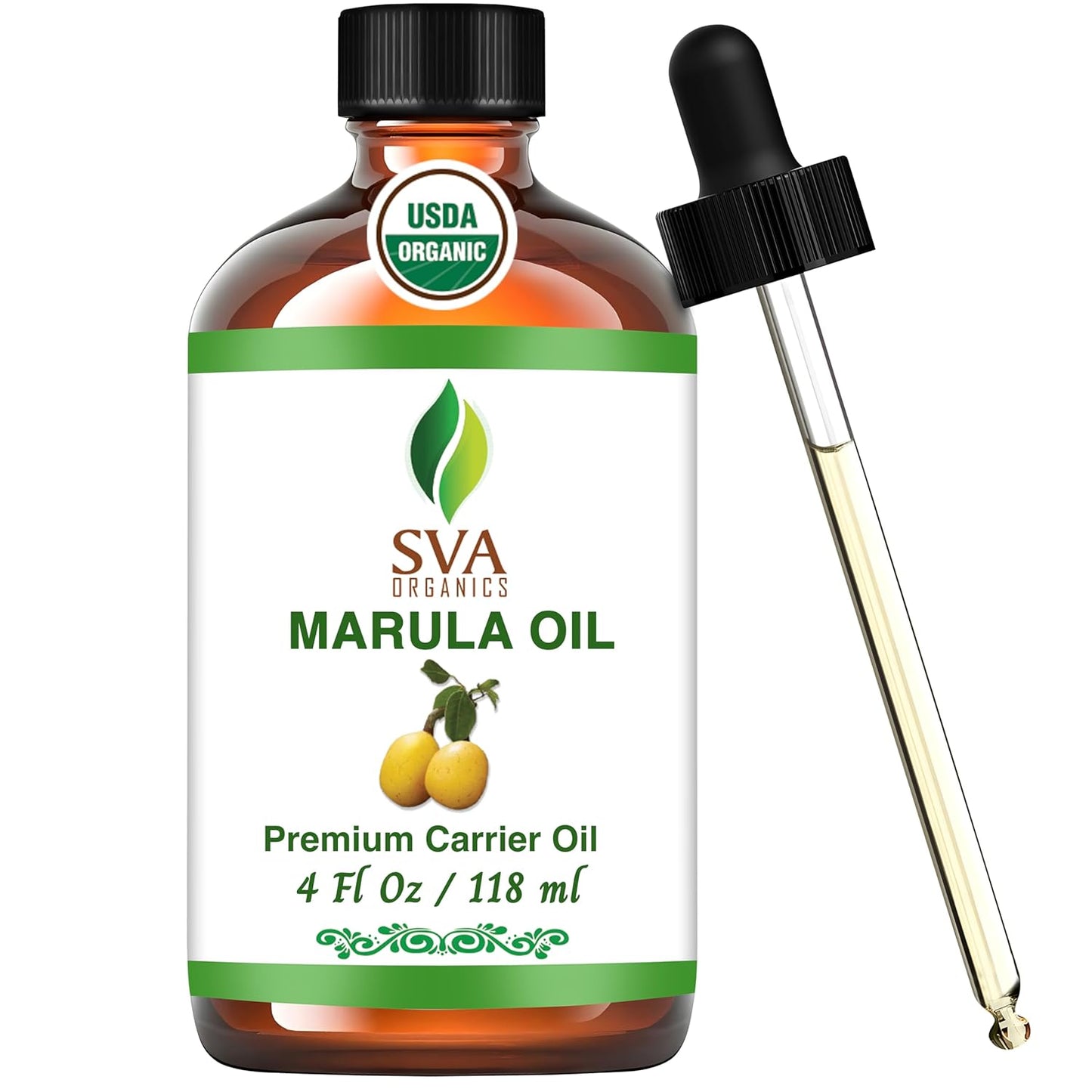 SVA Organic Marula Seed Oil - 4 Fl Oz - 100% Natural Cold Pressed Virgin Marula Oil Organic - for Face, Skin Care, Hair Care, Scalp Massage & Body Massage – Unrefined Carrier Oil with Dropper
