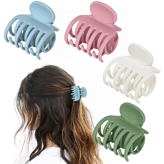 DEEKA Hair Clips Small Claw Clips for Thin Hair 4 Pack Double Row Teeth 1.6" Medium Matte Non-slip Short Hair Accessories for Women and Girls -Green Blue Pink