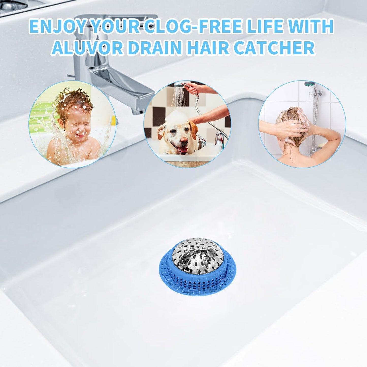 Shower Drain Hair Catcher, Shower Drain Cover, Bathtub Drain Hair Catcher for Pop-Up & Regular Drains