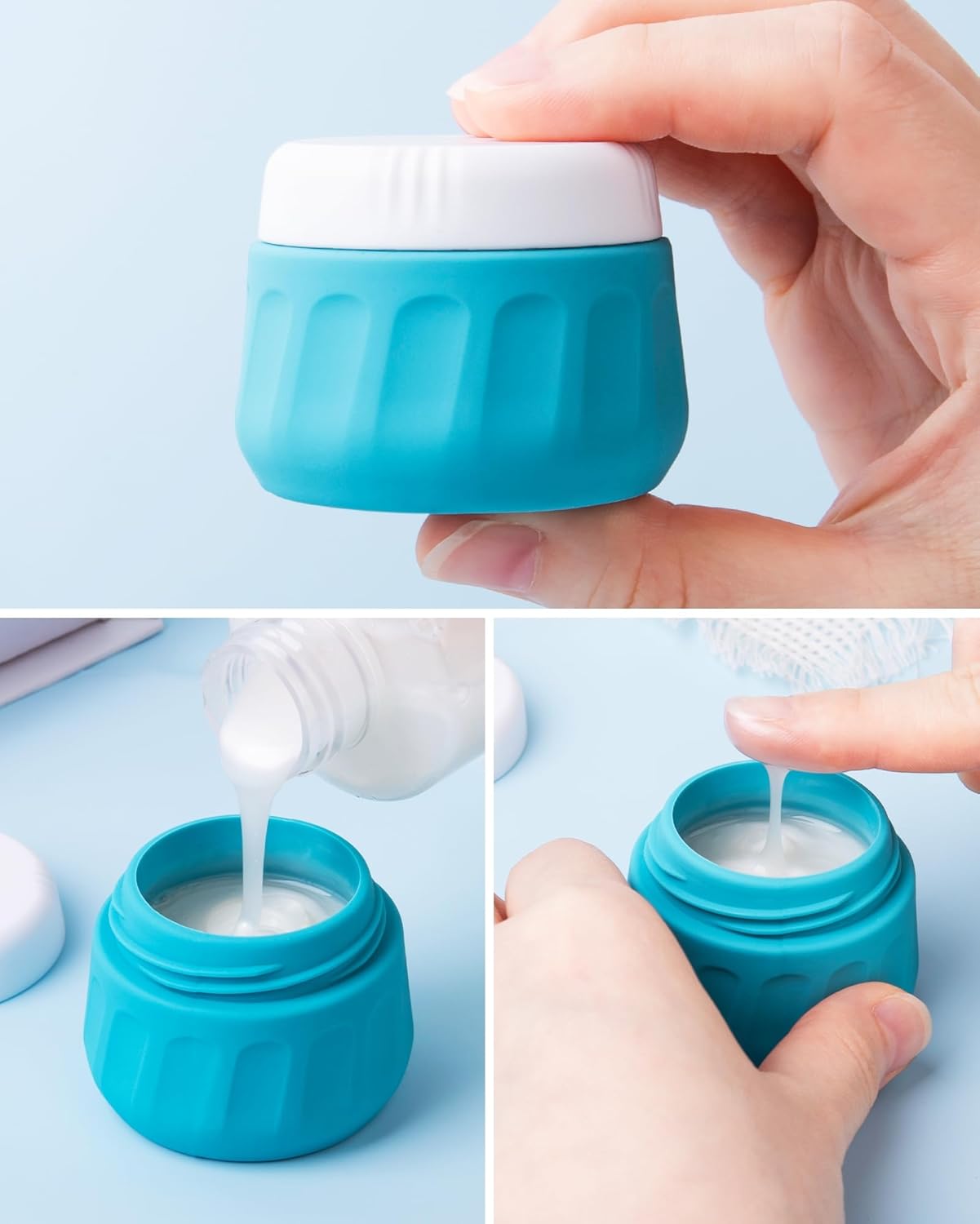 Travel Bottles for Toiletries, 10 Pack, TSA Approved, 3oz/90ml Silicone, Leak Proof, Wide Mouth, Reusable, Travel, Vacation, Plane Trip, Camp