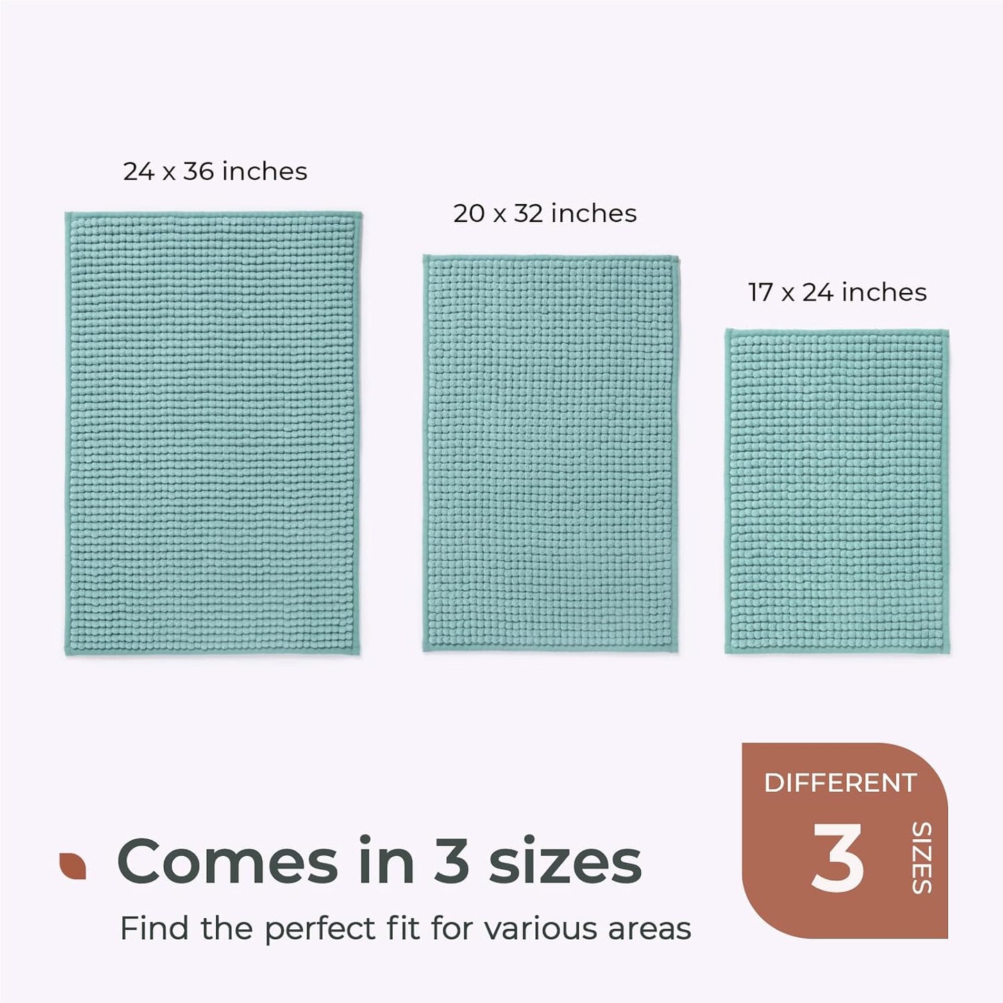 FRESHMINT Thick Chunky Chenille Bathroom Rugs 17"x24", Non Slip Bath Mat for Bathroom Floor, Small Soft Bathroom Decor Accessories, Cute Shower Mat Water Absorbent, Washable, Aqua Blue