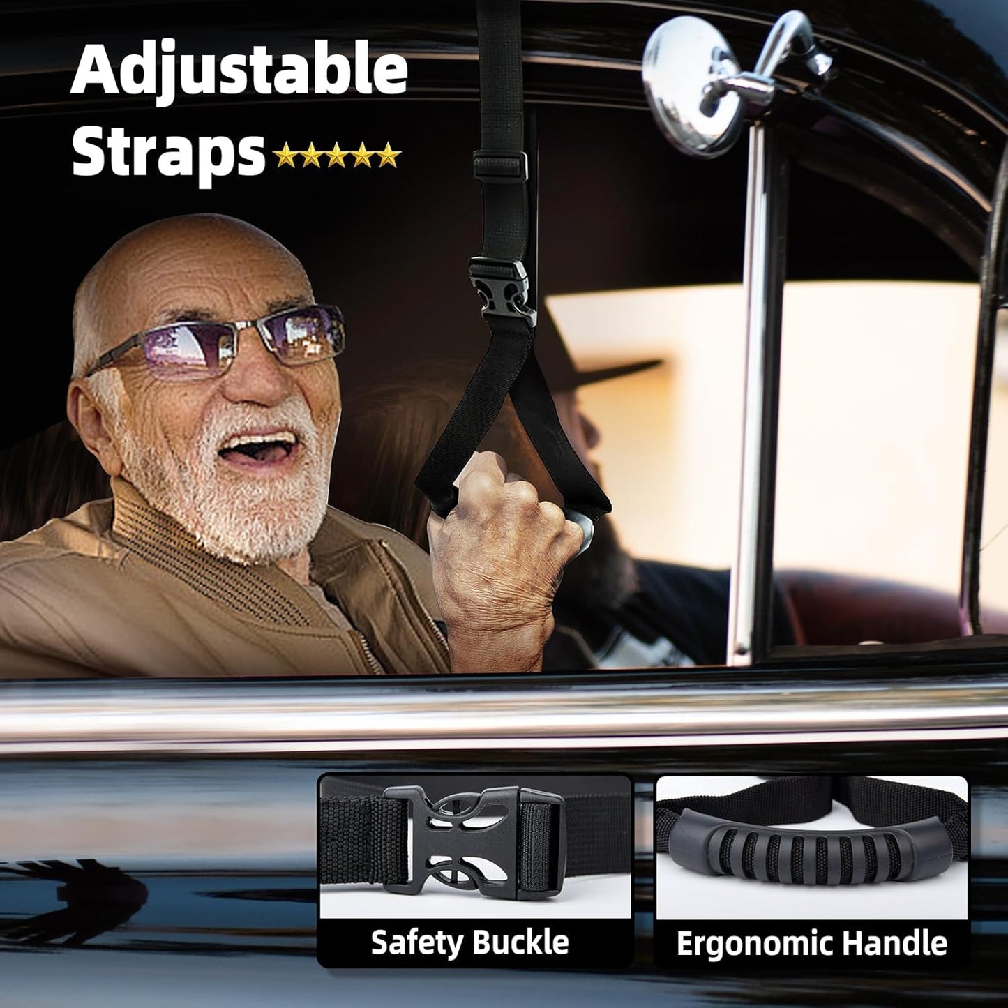 Car Door Handle for Elderly, Mobility Car Assist Transfer Support Handle and Adjustable Straps, Multifunction Automotive Grab Handles, Aids for Disabled and Elderly(Blue)