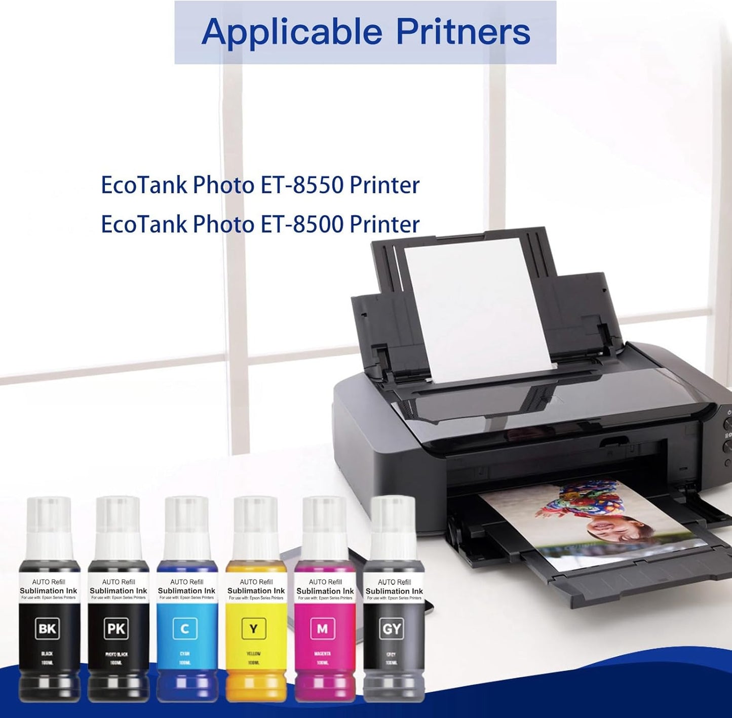 Sublimation Ink Refill Bottle Use for EcoTank Photo ET-8550, EcoTank Photo ET-8500(BK PBK C M Y GY, 600ml)