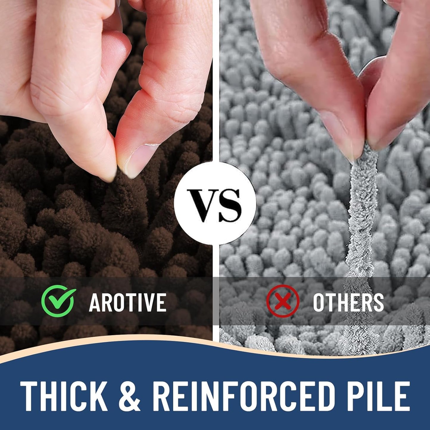 Arotive Luxury Chenille Bathroom Rug Mat, Extra Soft Thick Absorbent Shaggy Bath Rugs, Non-Slip Machine Wash Dry, Plush Bath Mats for Bathroom, Shower and Tub, 54x24, Brown