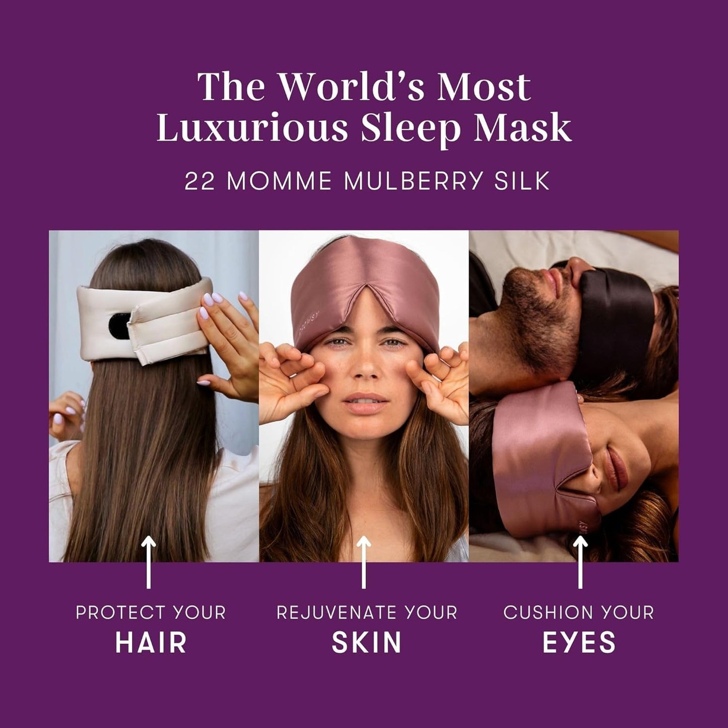 DROWSY Silk Sleep Mask - Face-Hugging, Padded Cocoon for Luxury Sleep in Total Darkness - 100% Pure Mulberry Silk (Purple Martini)