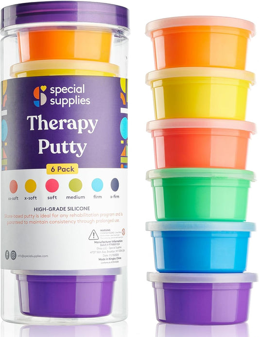 Special Supplies Therapy Putty for Kids and Adults - Resistive Hand Exercise Stress Relief Therapy Putty Kit, Set of 6 Strengths, 3 Ounces of Each Putty