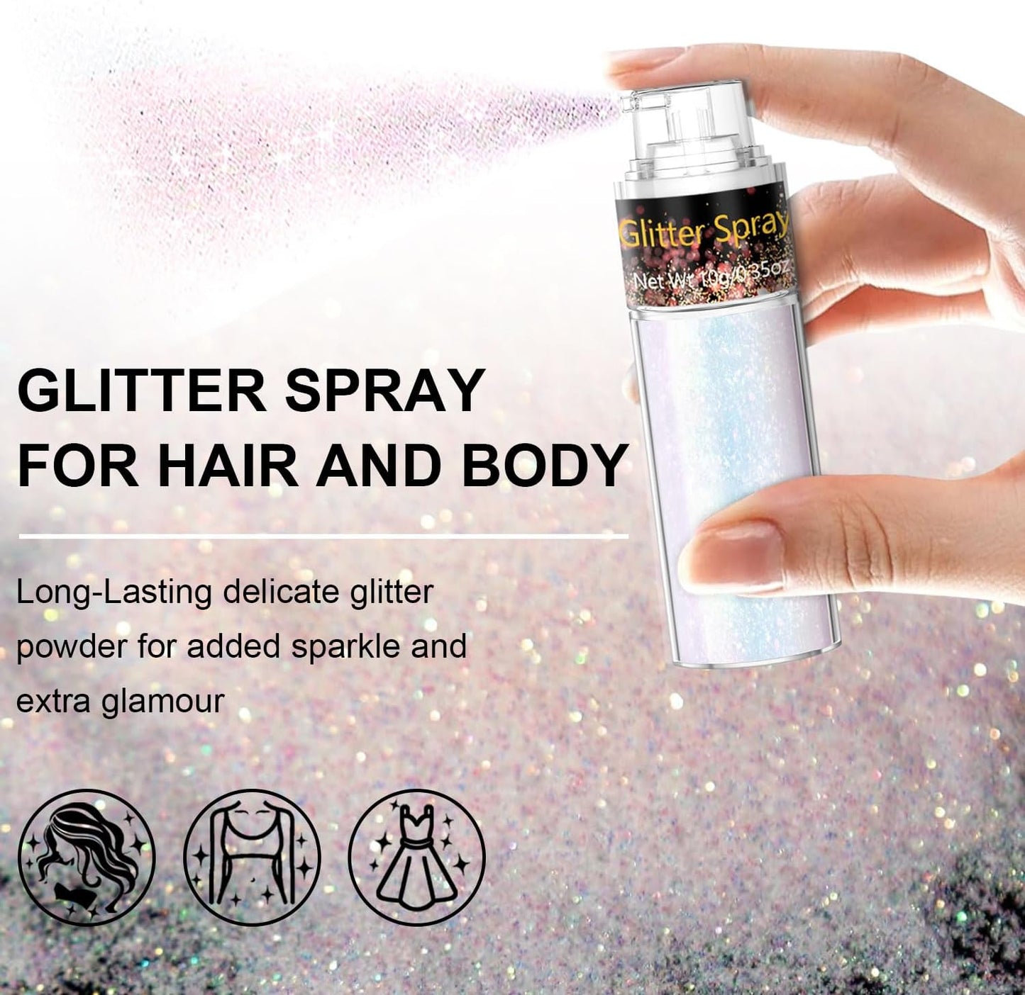 Hair and Body Glitter Spray, 1PC Sparkling Pink Glitter Dry Powder Makeup for Clothes, Festival Rave Prom Loose Sparkle Powder,Holographic Ultra Fine Resin Glitters for Crafts,10g (Sparkling Pink)