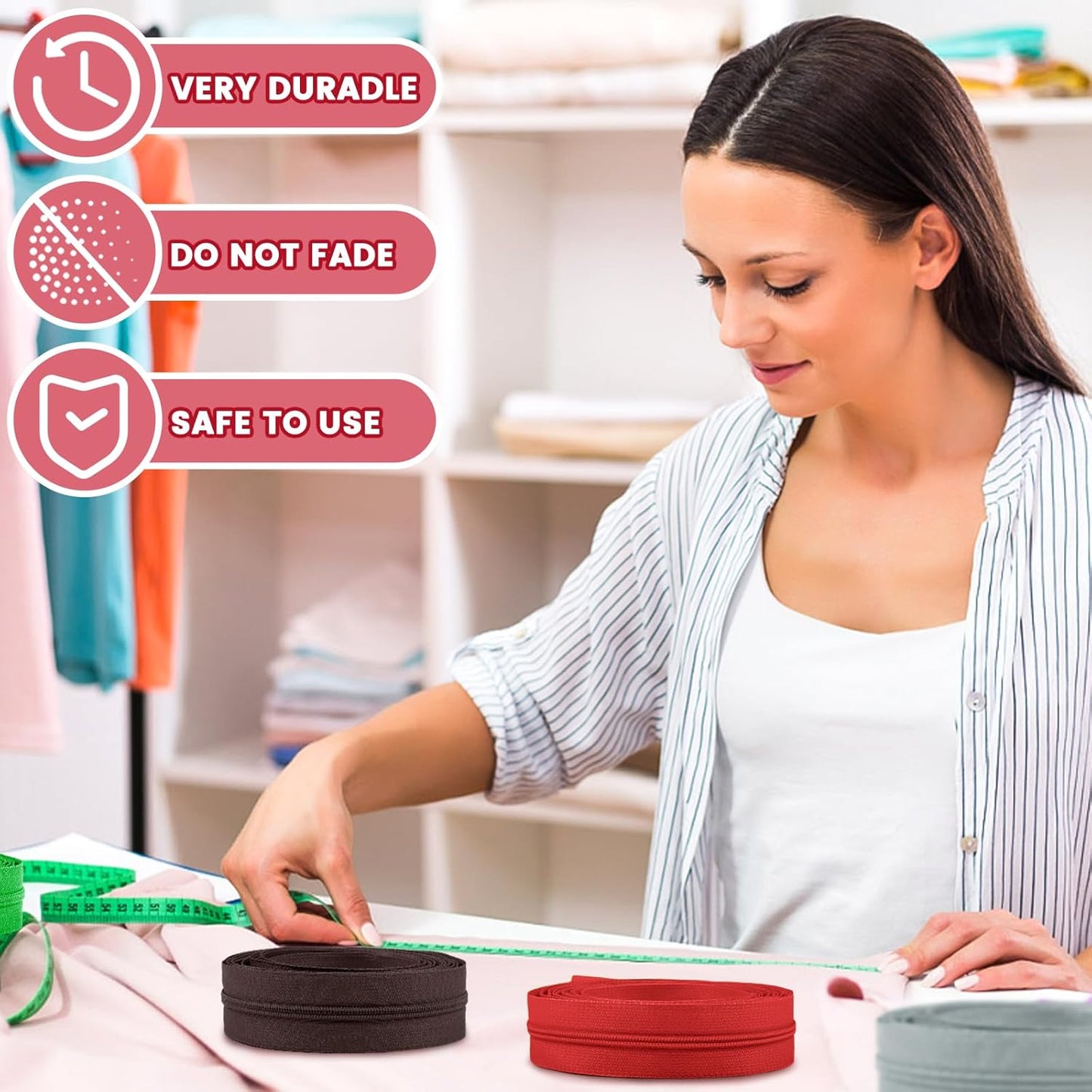 DOITEM 31 Yards 10 PCS Sewing Zippers #3 Nylon Coil Zippers Assorted Zipper for Sewing with 40 Zipper Sliders for DIY Tailor Sewing Crafts Supplies, 10 Colors