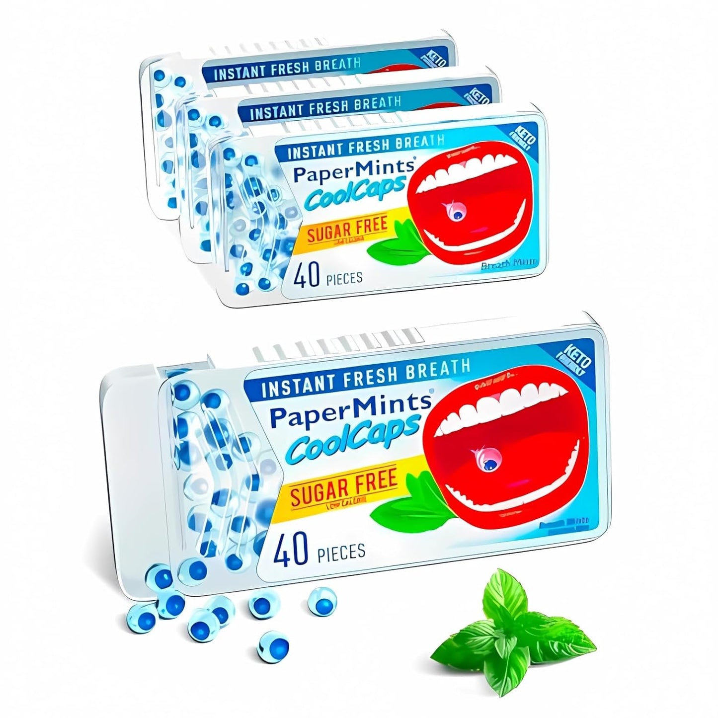PaperMints CoolCaps - Instant Fresh Breath Mints Sugar-Free 4 Pack - 160 capsules. Chronic Bad Breath Treatment for Adults, Peppermint Fresh Breath Freshener Pearls Halitosis Treatment Dry Mouth
