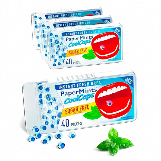 PaperMints CoolCaps - Instant Fresh Breath Mints Sugar-Free 4 Pack - 160 capsules. Chronic Bad Breath Treatment for Adults, Peppermint Fresh Breath Freshener Pearls Halitosis Treatment Dry Mouth