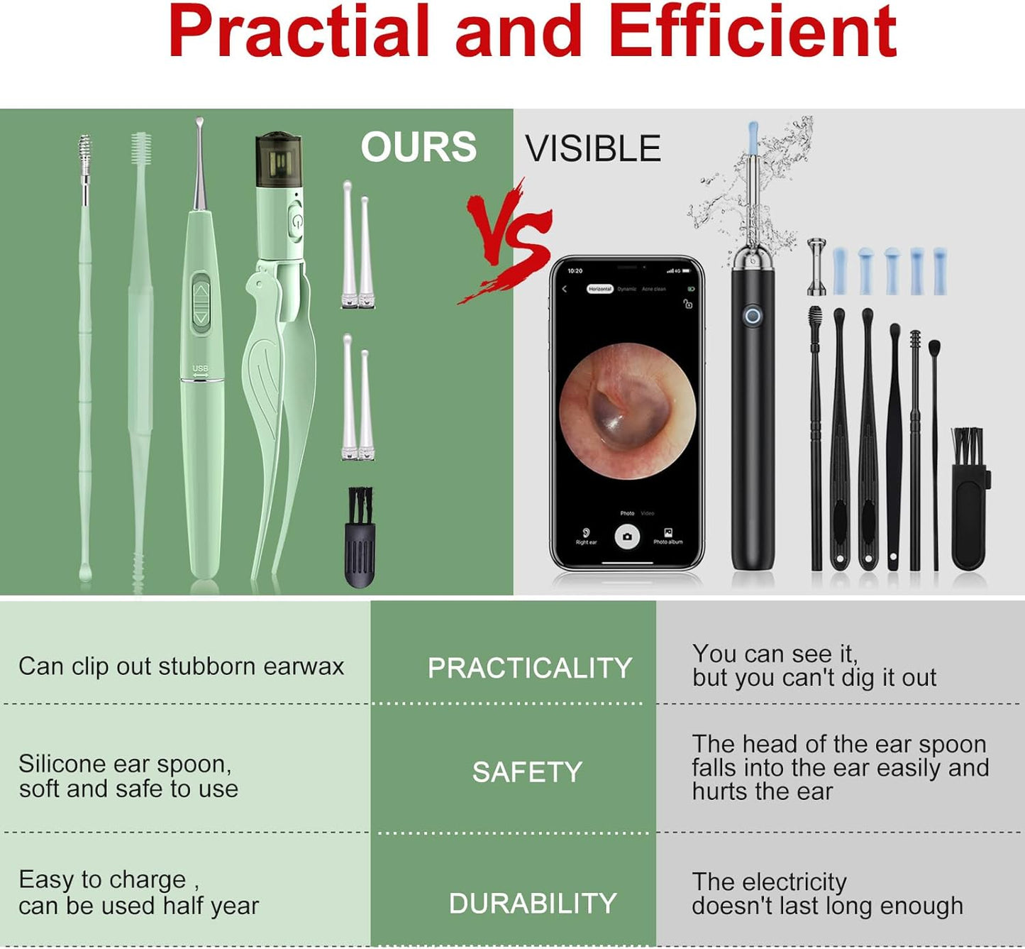 Ear Wax Removal Tools,9 Pack Ear Cleaning Tool,Ear Pick with 2 LED Lights,Built-in USB Ear Wax Remover for Kids and Adults