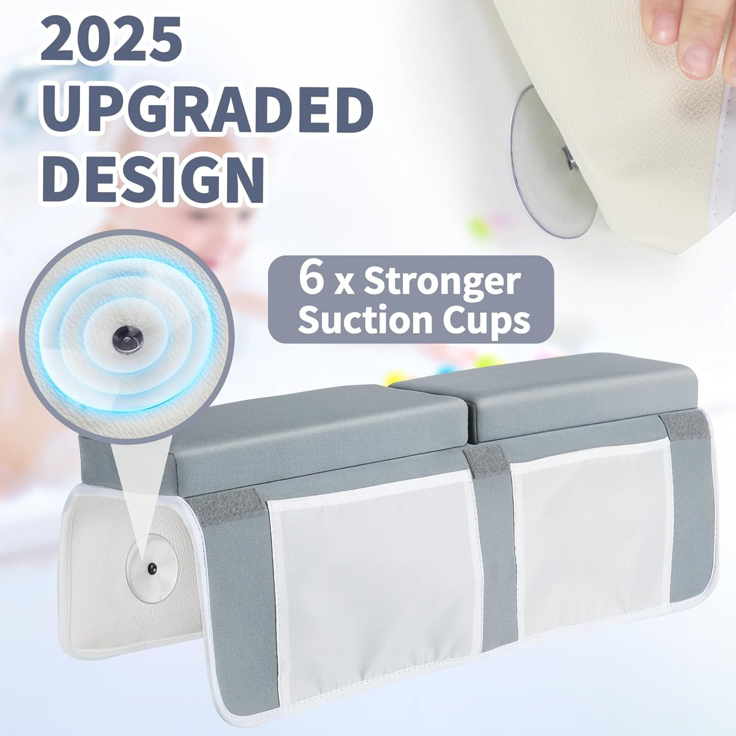 URMYWO Bath Kneeler and Elbow Rest Pad Set - 1.5" Thick Baby Bath Kneeler Pads with Toys Organizer, Anti-Slip Cozy Knee & Arm Support Bathtub Mat, Quick Dry Kneeling Pad for Baby Bath Time