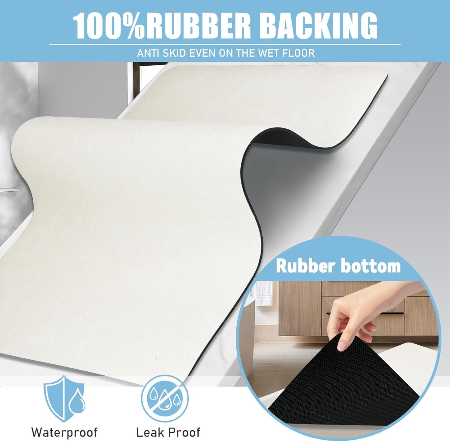 Diatomaceous Earth Bath mat Bathroom Rugs Super Absorbent Quick Dry Non Slip Bath Mat Thin Bathroom Floor Mats Fit Under Door-Shower Rug for in Front of Bathtub Shower, Beige, 23.6"x66.9"