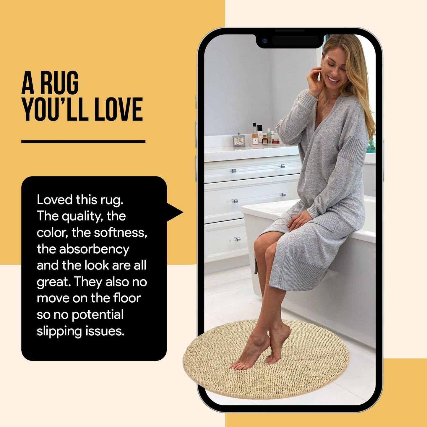 MAYSHINE Round Area Rug Set for Bathroom | Soft Plush Chenille Bath Mat, Water Absorbent Non-Slip Bathroom Rug | Washable Shag Carpet for Shower, Bedroom, or Home Décor | 36"x36" (Round) | Beige