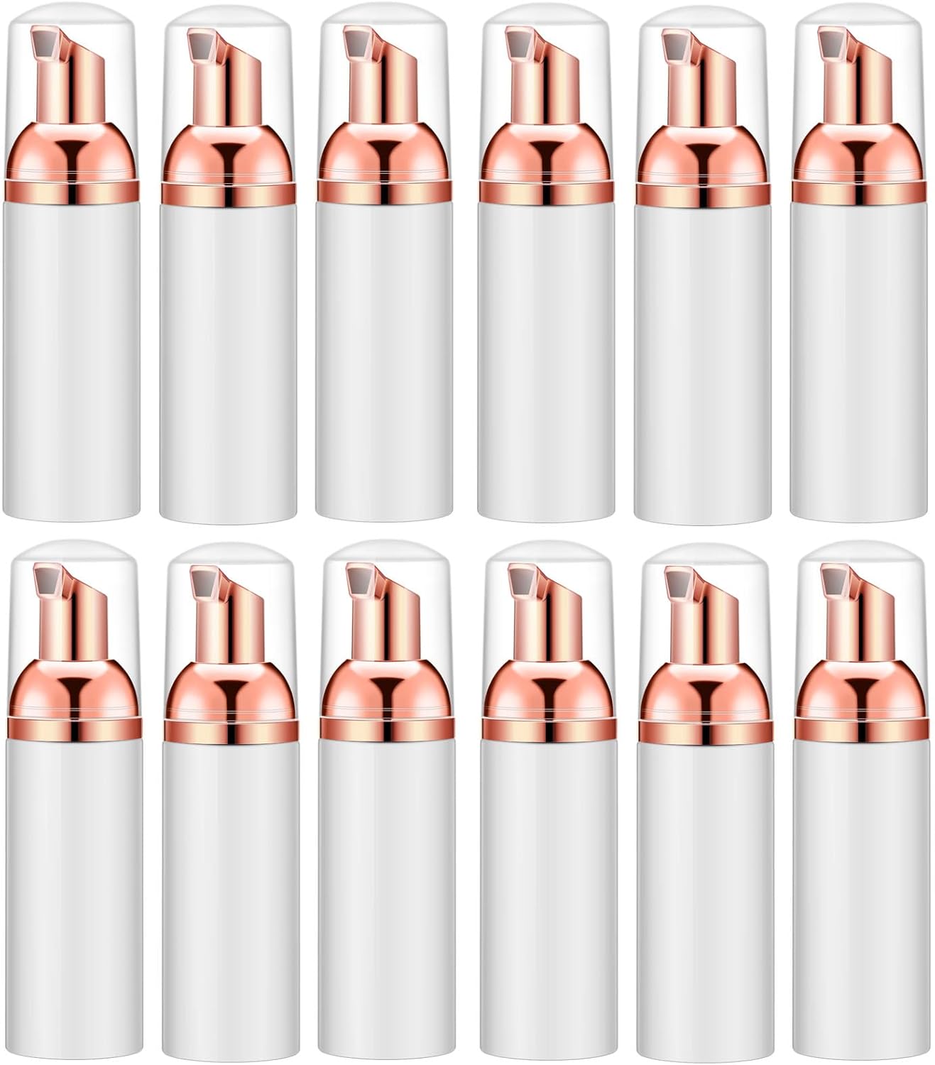 Lil Ray 2 Oz Empty White Foam Pump Bottle, Foamer Soap Dispenser for Lash Shampoo, Hand Soap, Foaming Cleaner(Rose Gold Pump, 12 PCS)