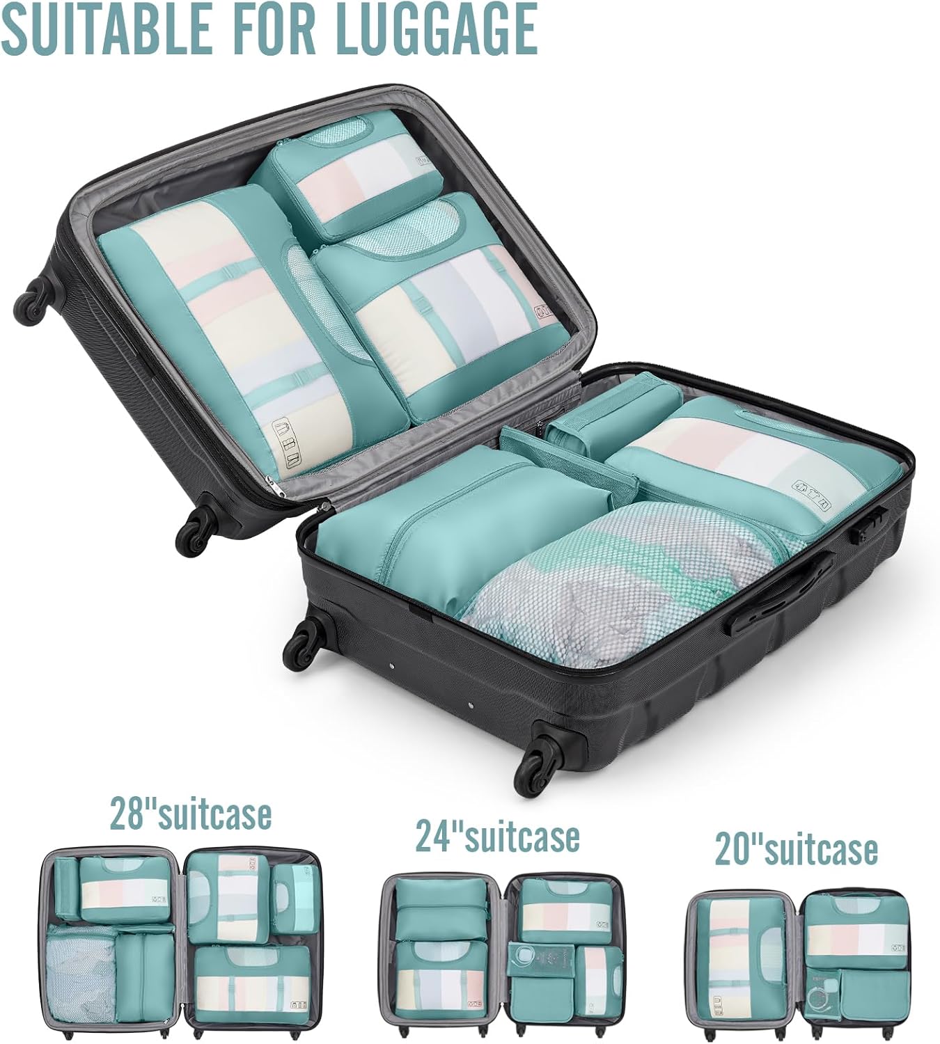 Veken 10 Set Packing Cubes for Travel Essential, Suitcase Organizer Bags in 4 Sizes, Carry-On Luggage Accessories with Large Laundry & Hanging Toiletry Bag, Must-Have for Airplane, Road Trip & Camping