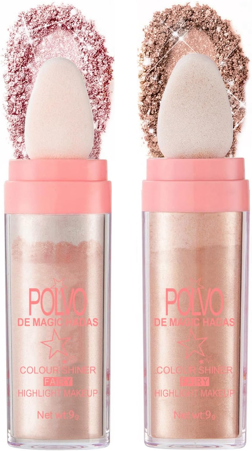 Hair and Body Glitter Powder, 2PCS Highlighter Glitter Makeup for Clothes, Festival Rave Prom Loose Sparkle Powder,Holographic Ultra Fine Resin Glitters for Crafts (Naked Pink+Champagne)